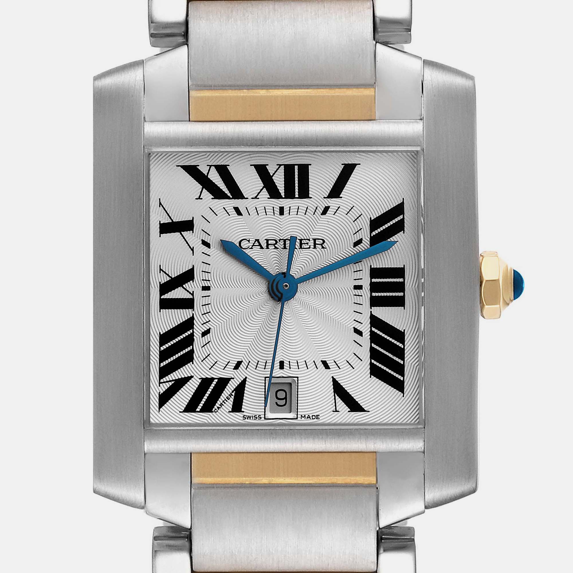 Cartier Tank Francaise Steel Yellow Gold Silver Dial Mens Watch W51005Q4 28.0 Mm X 32.0 Mm
