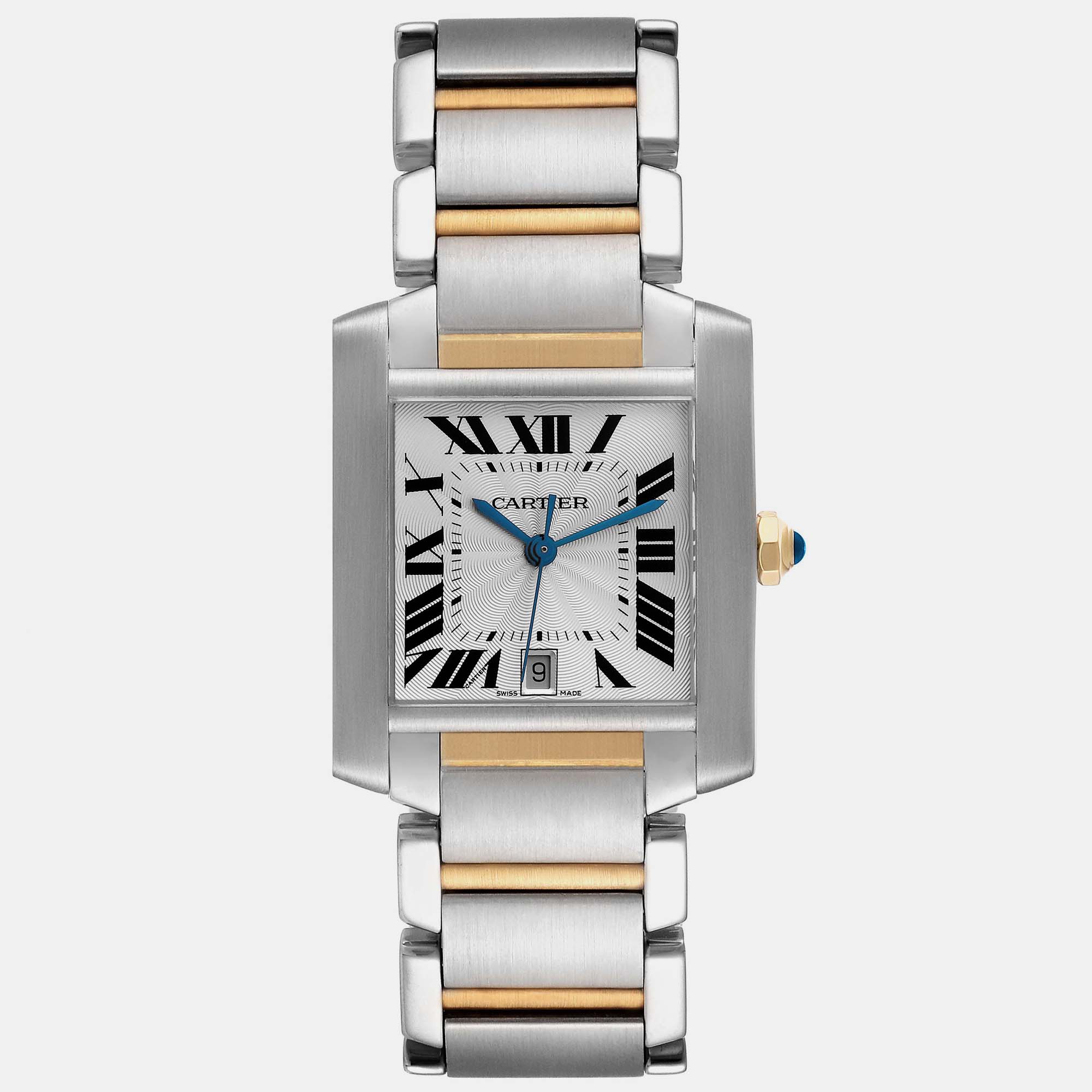 Cartier tank francaise steel yellow gold silver dial mens watch w51005q4 28.0 mm x 32.0 mm