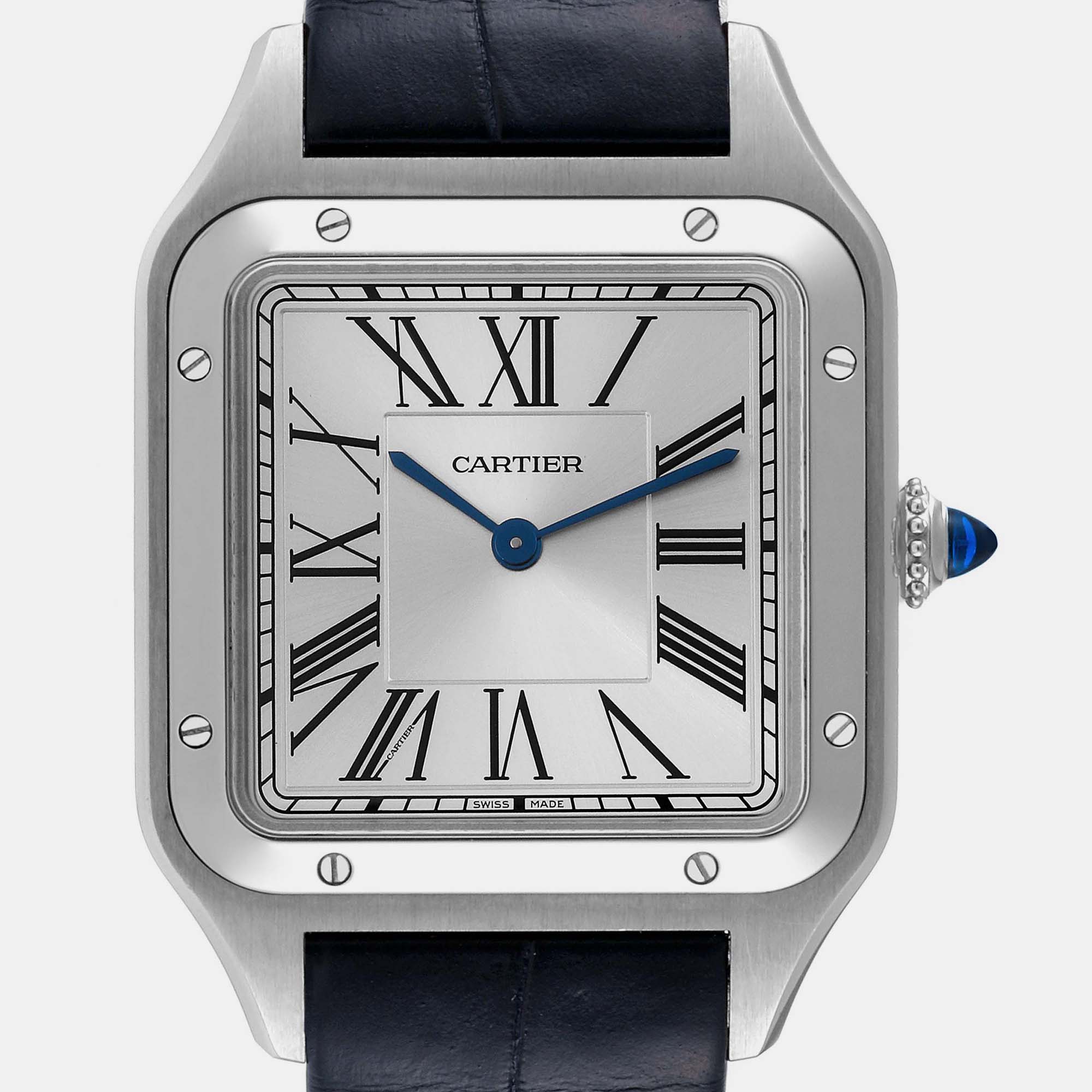 Cartier Santos Dumont Large Black Strap Steel Men's Watch WSSA0022 43.5 X 31.4 Mm