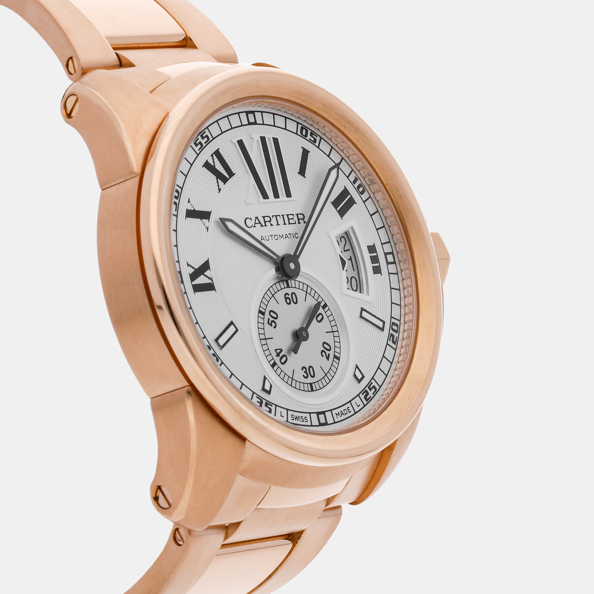 Cartier Silver 18k Rose Gold Calibre De Cartier W7100018 Automatic Men's Wristwatch 42 Mm
