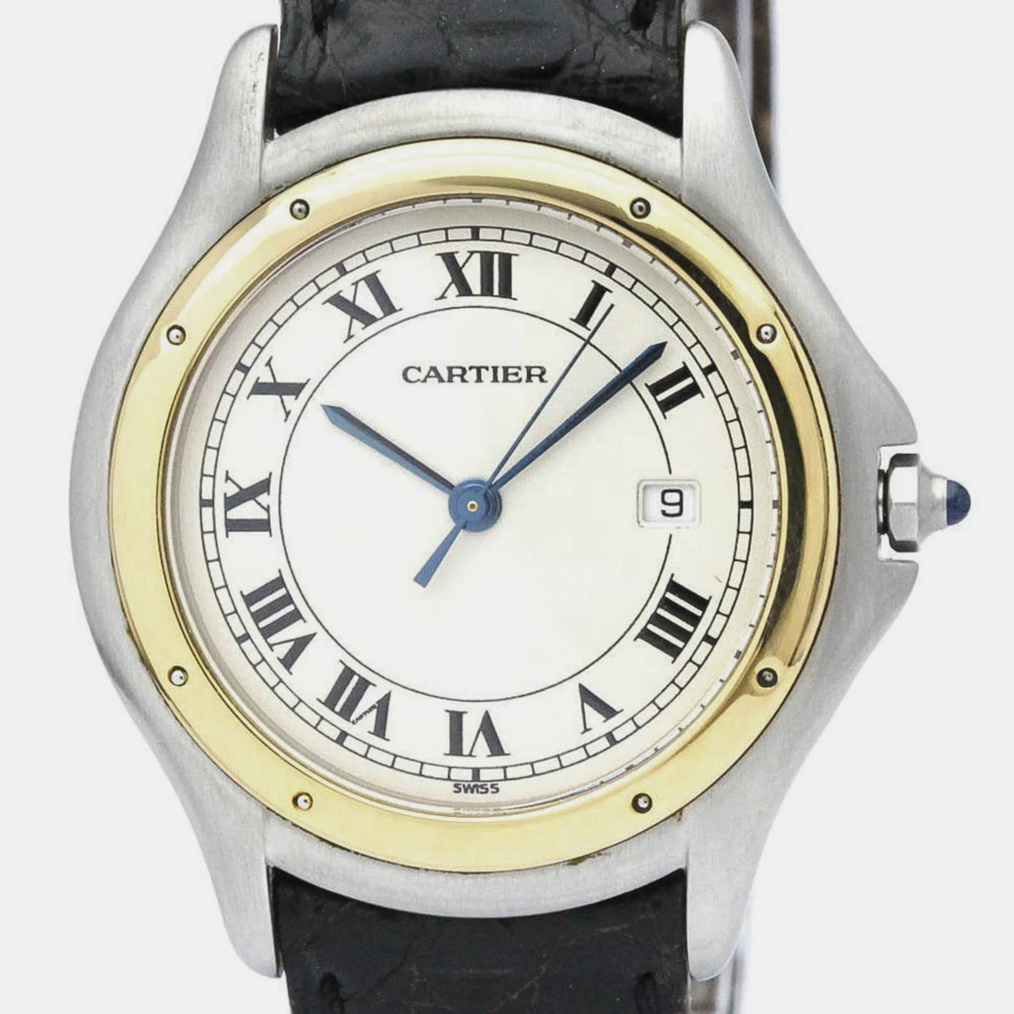 Cartier Silver Stainless Steel Panthere Cougar Quartz Men's Wristwatch 33 Mm