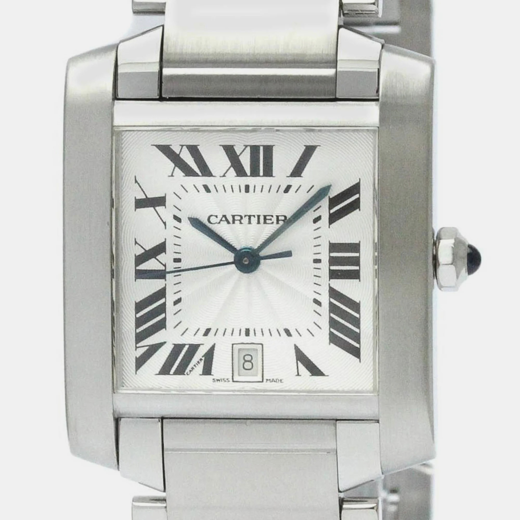 Cartier Silver Stainless Steel Tank Francaise W51002Q3 Automatic Men's Wristwatch 28 Mm