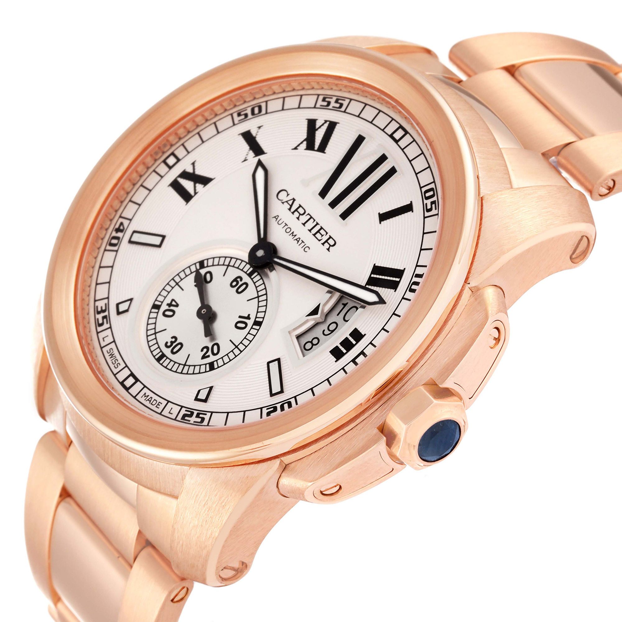 Cartier Calibre Rose Gold Silver Dial Automatic Men's Watch W7100018 42 Mm