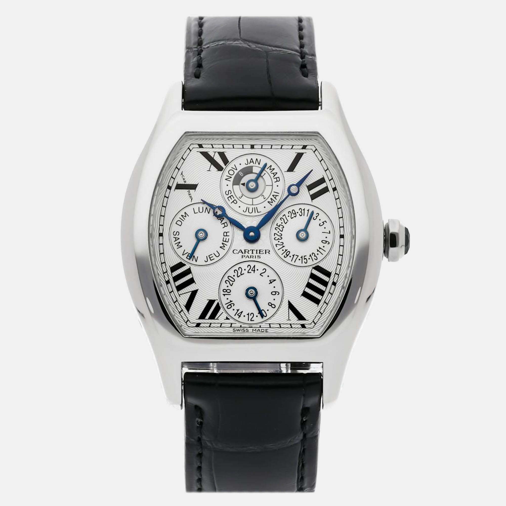 Cartier silver platinum tortue w1540551 automatic men's wristwatch 34 mm