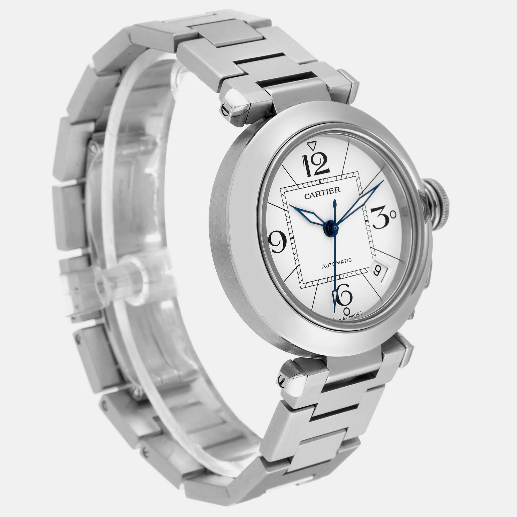 Cartier Pasha C Midsize White Dial Automatic Steel Mens Watch W31074M7 35 Mm