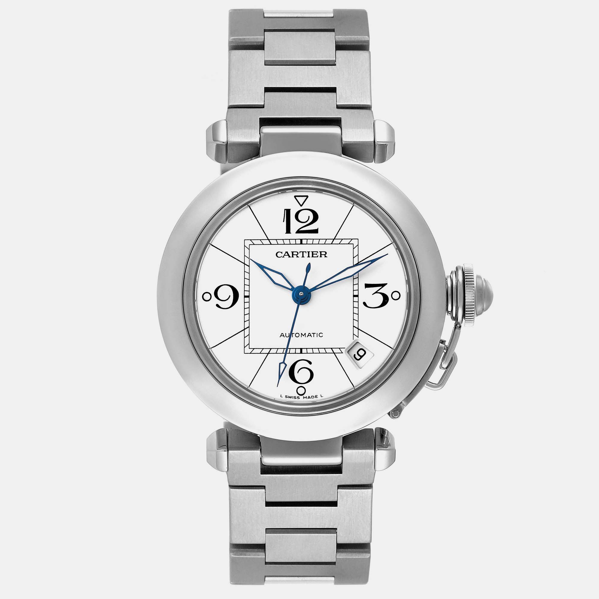 Cartier pasha c midsize white dial automatic steel mens watch w31074m7 35 mm
