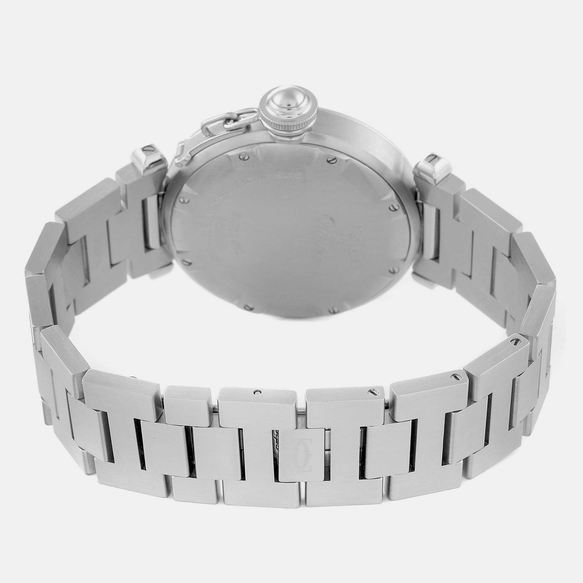 Cartier Pasha C Midsize Big Date White Dial Steel Mens Watch W31044M7 35 Mm
