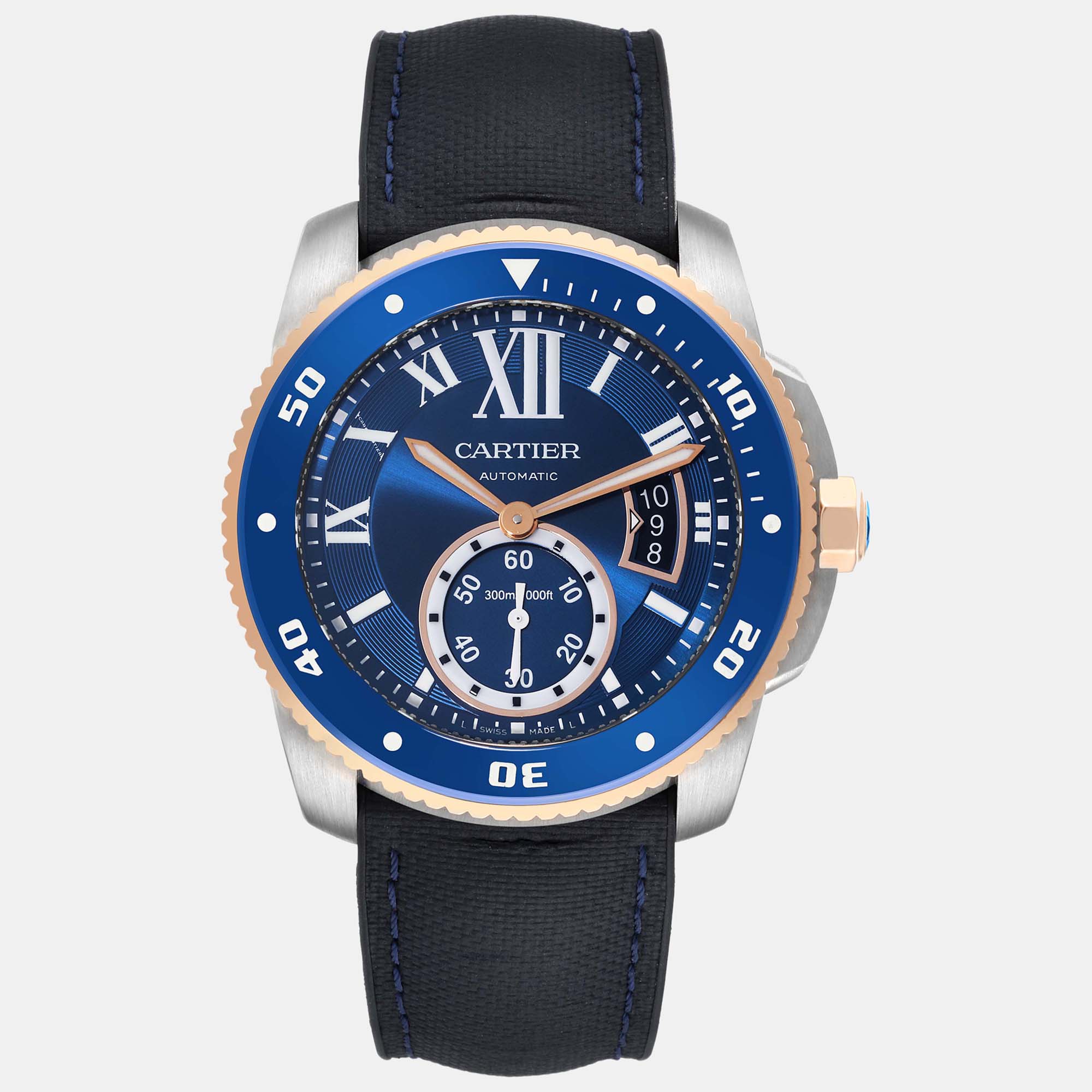 Cartier calibre diver steel rose gold blue dial mens watch w2ca0008 42 mm