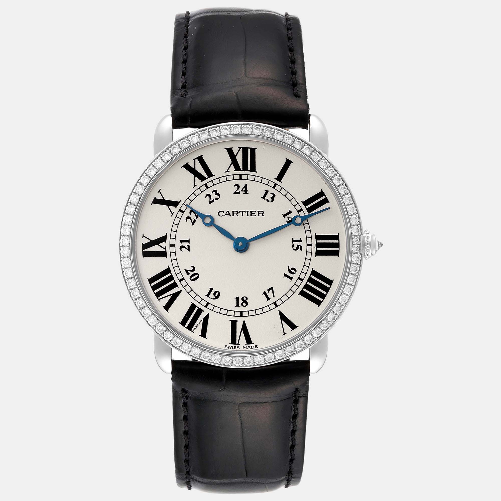 Cartier Ronde Louis White Gold Diamond Mens Watch WR000551 36 Mm