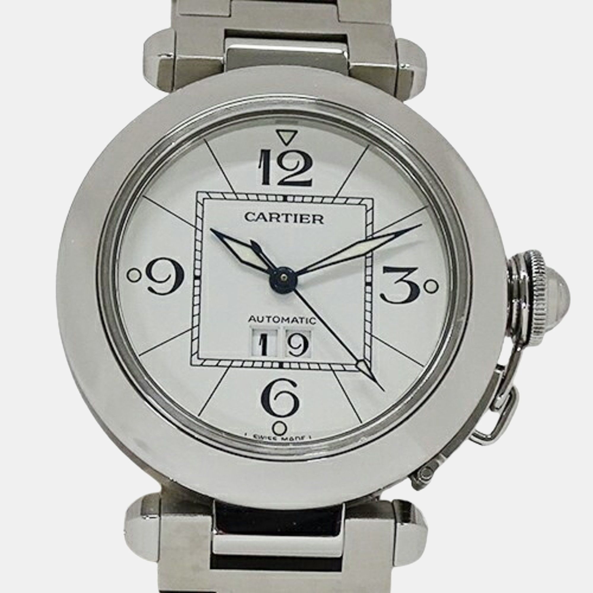 Cartier White Stainless Steel Pasha W31055M7 Automatic Men's Wristwatch 35 Mm