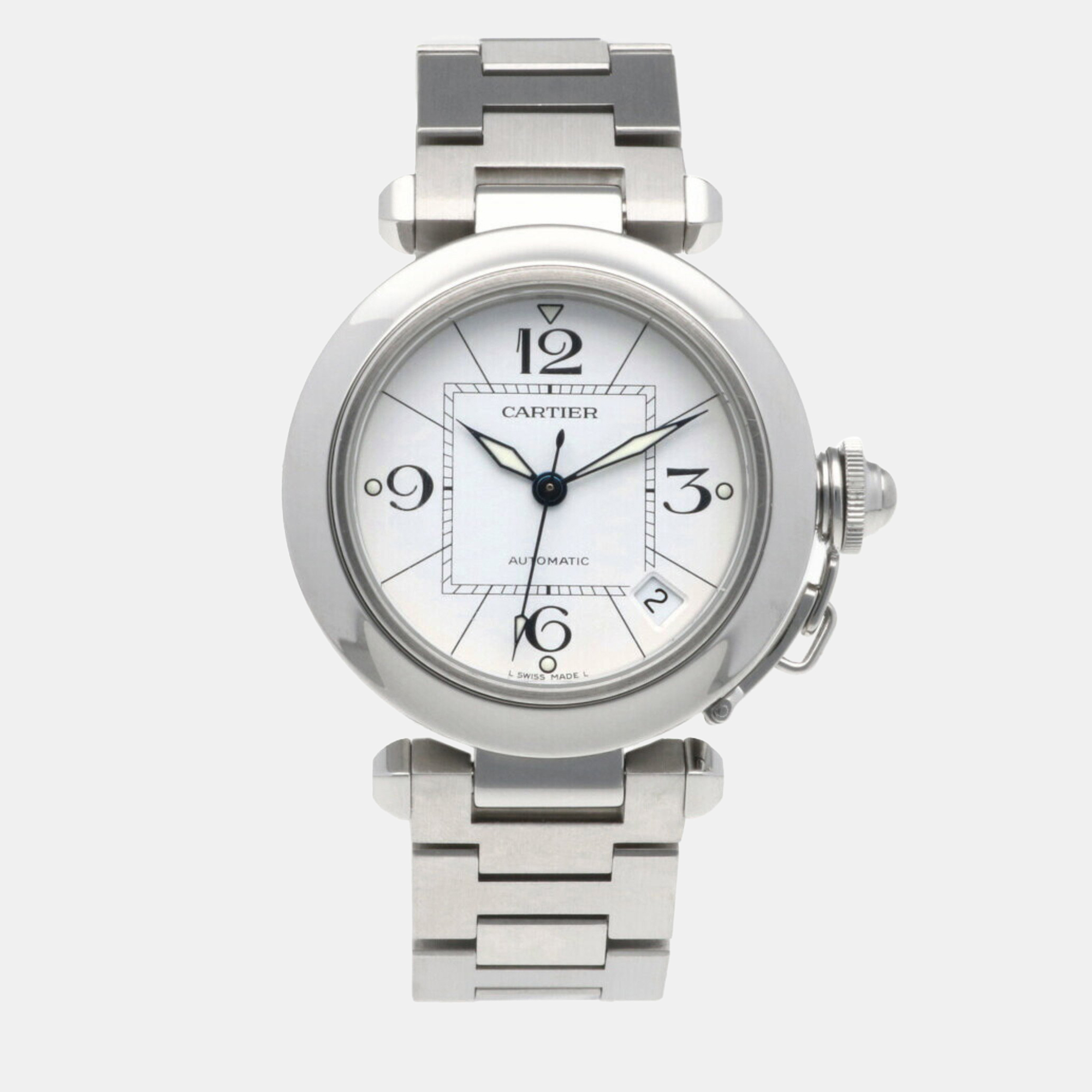Cartier White Stainless Steel Pasha 2324 AutomaticMen's Wristwatch 36 Mm
