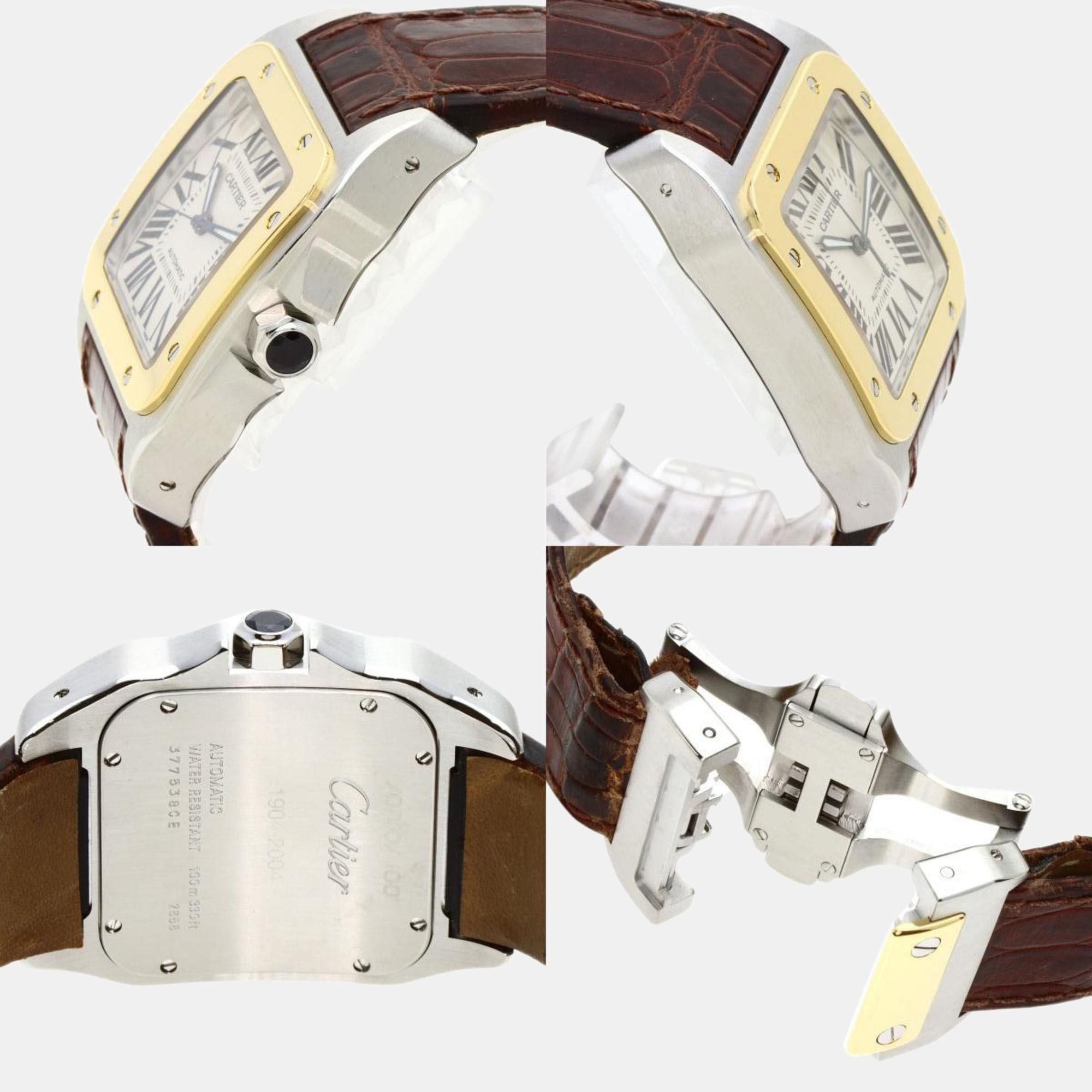 Cartier Silver Stainless Steel Santos W20077X7 Automatic Men's Wristwatch 38 Mm