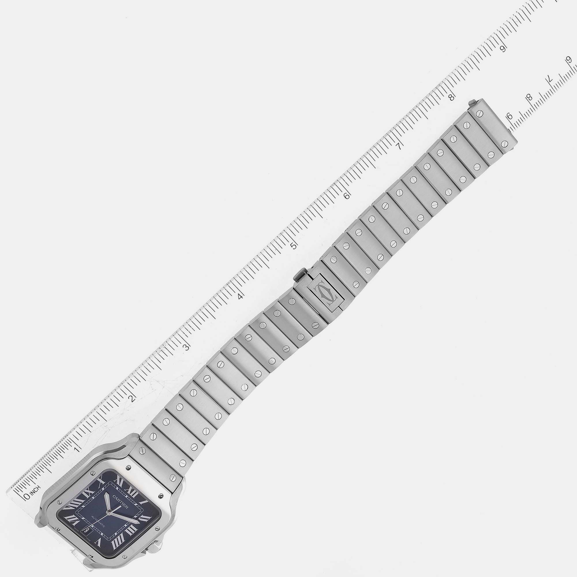 Cartier Santos Blue Dial Steel Mens Watch WSSA0030 39.8 Mm X 47.5 Mm