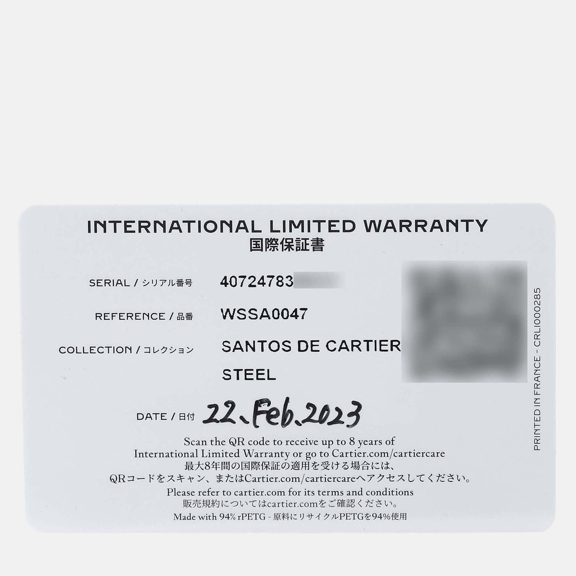 Cartier Santos Large Steel PVD Bezel Silver Dial Mens Watch WSSA0047 Unworn 39.8 Mm X 47.5 Mm