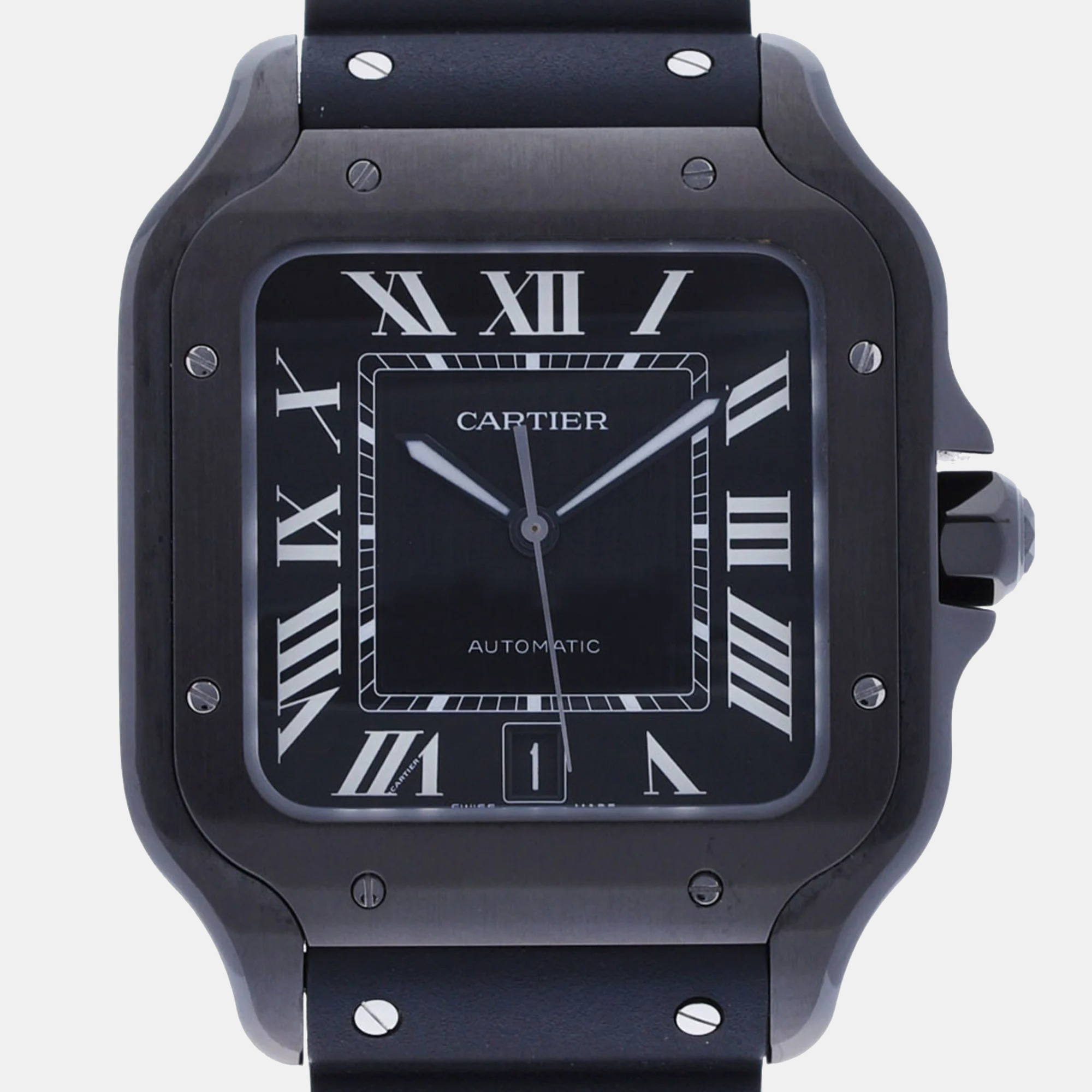 Cartier Black Stainless Steel Santos WSSA0039 Automatic Men's Wristwatch 40 Mm