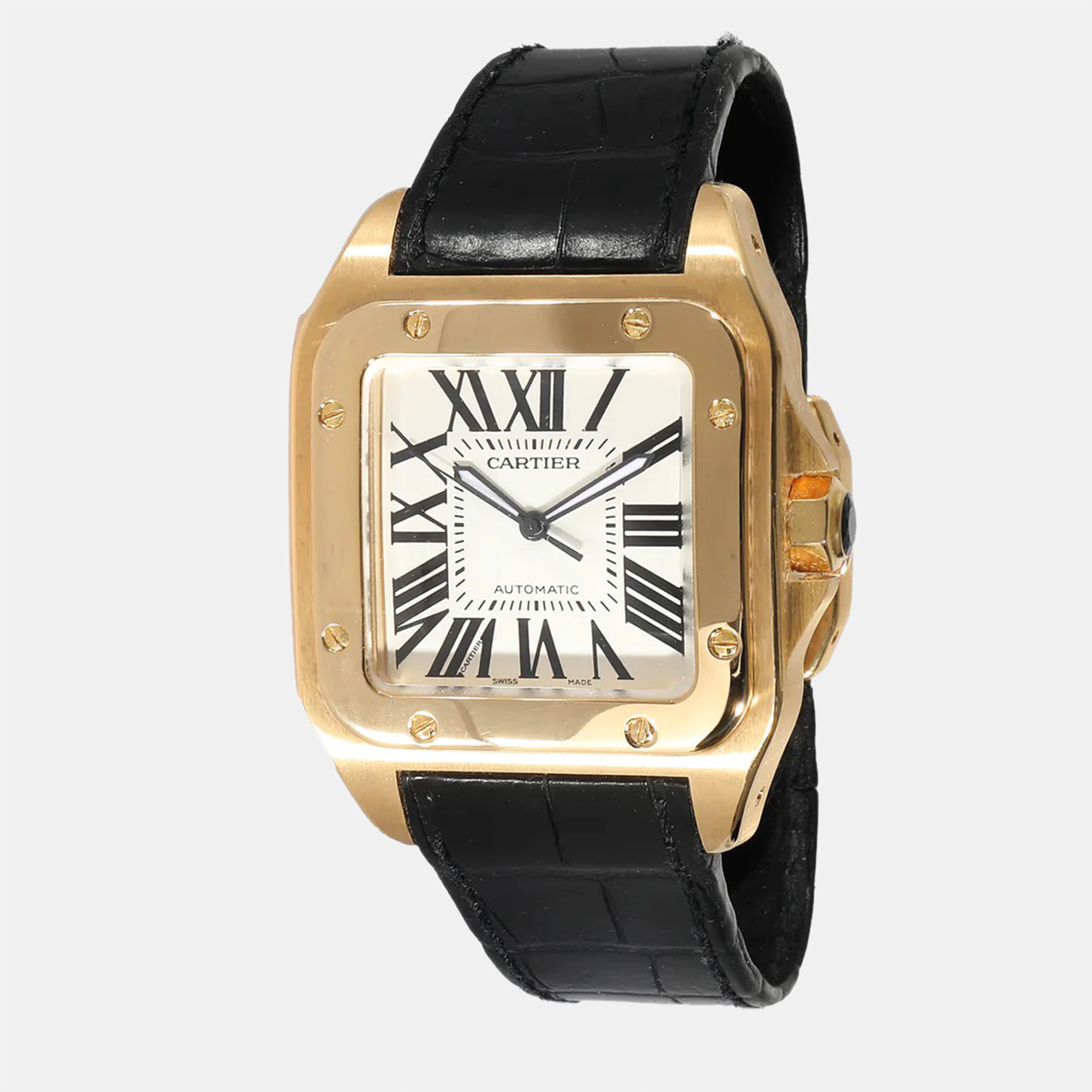Cartier Silver 18k Yellow Gold Santos W20071Y1 Automatic Men's Wristwatch 38 Mm