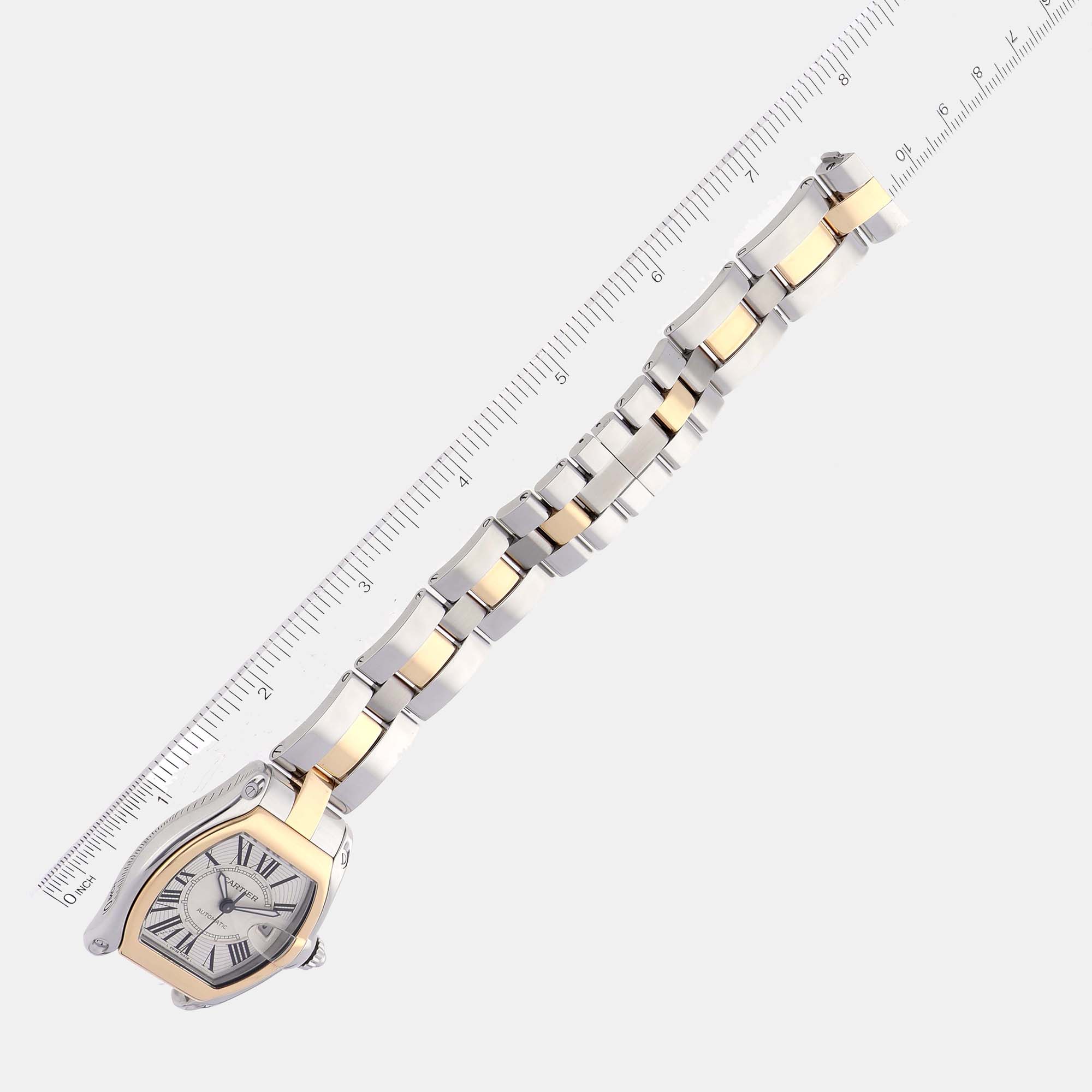 Cartier Roadster Steel Yellow Gold Silver Dial Men's Watch W62031Y4 38 X 43 Mm