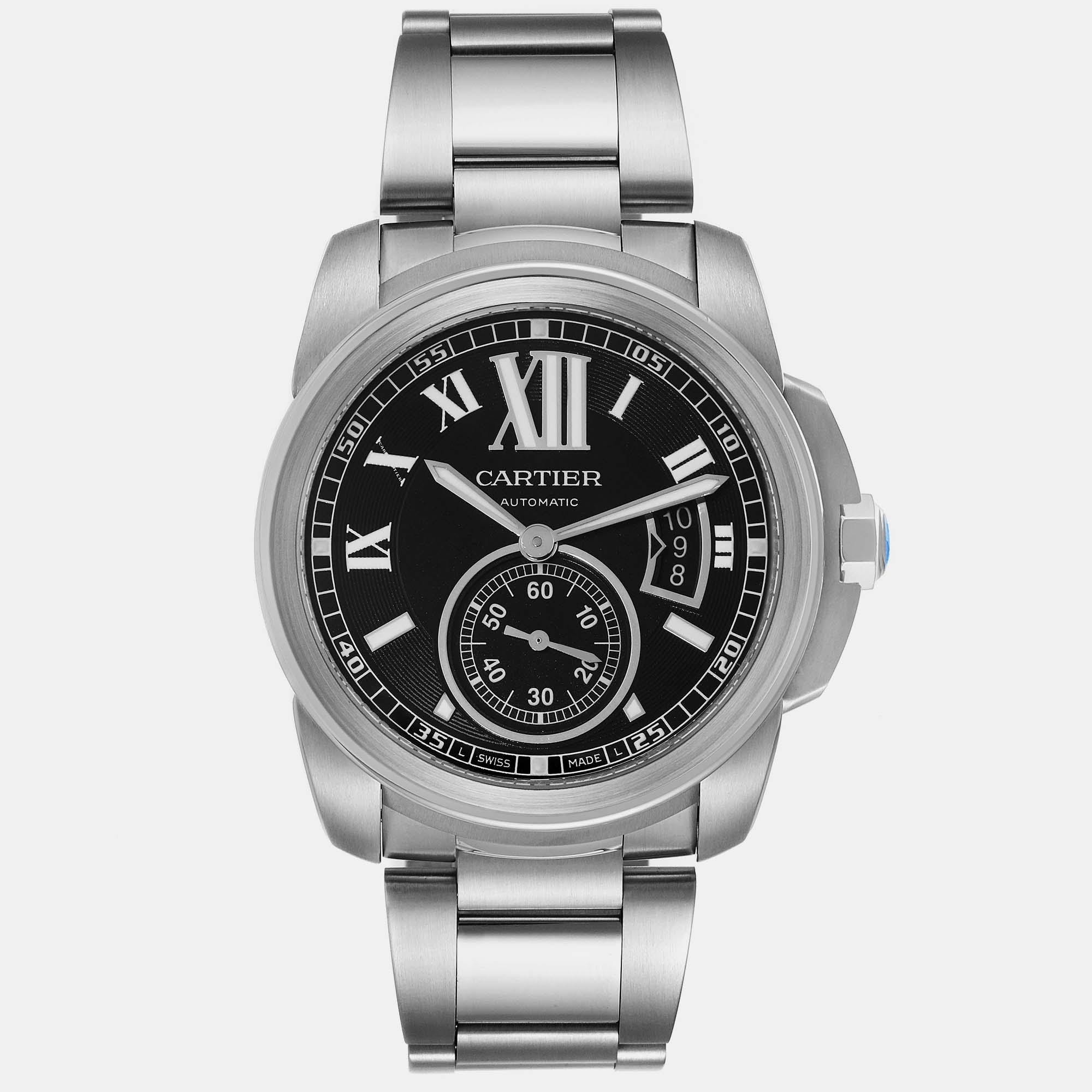 Cartier calibre steel black dial mens watch w7100016 42 mm