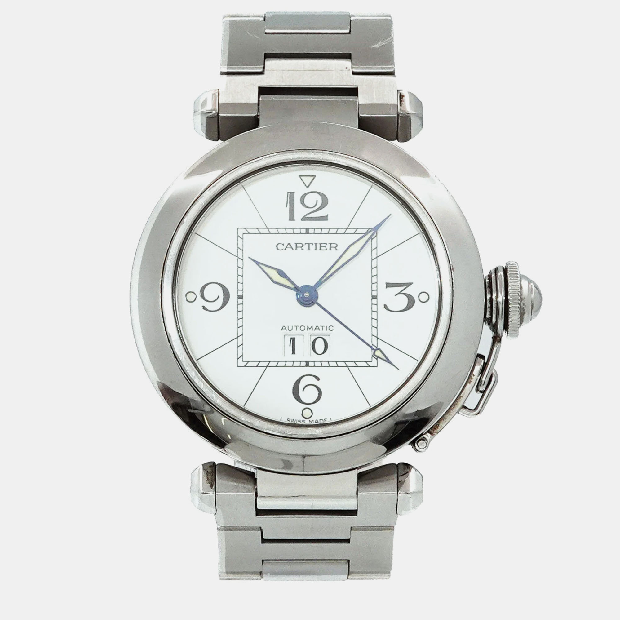Cartier white stainless steel pasha c de cartier w31055m7 automatic men's wristwatch 35 mm