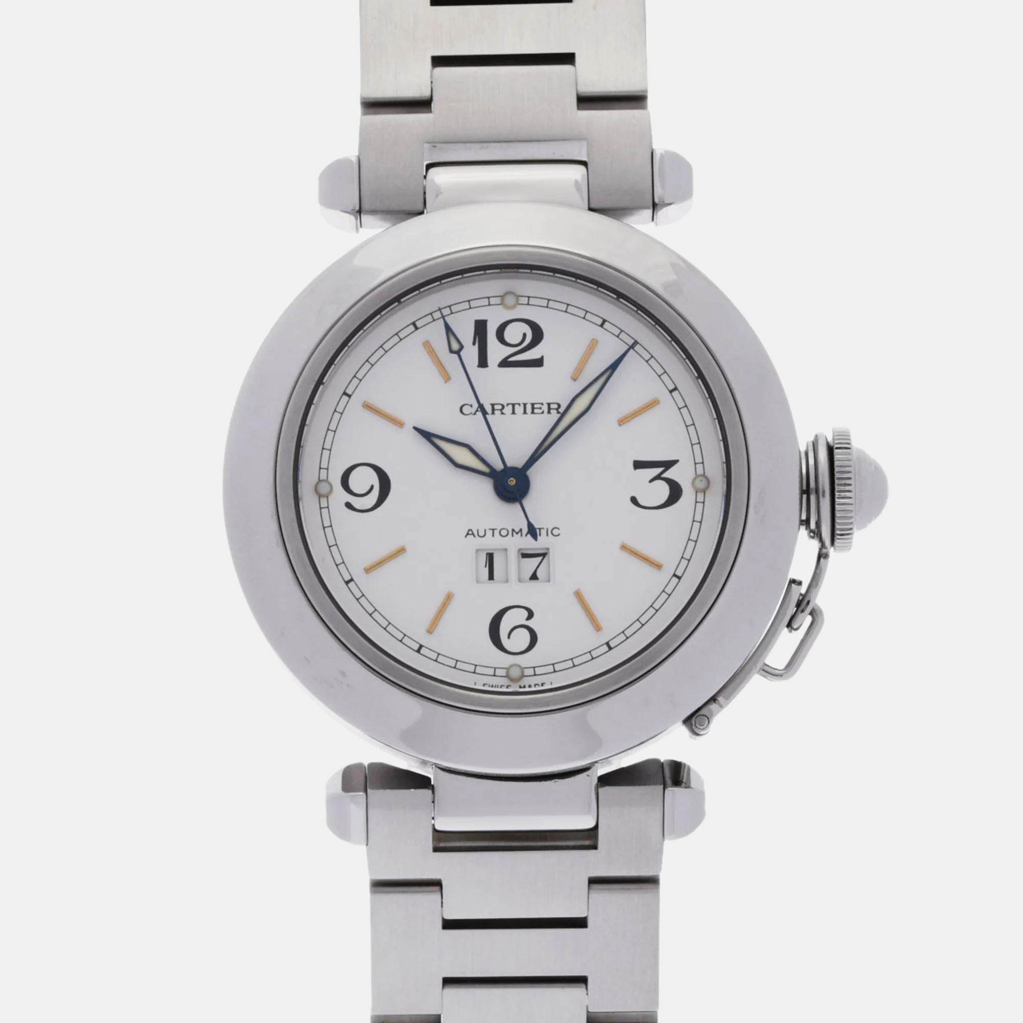 Cartier white stainless steel pasha c de cartier automatic men's wristwatch 35 mm