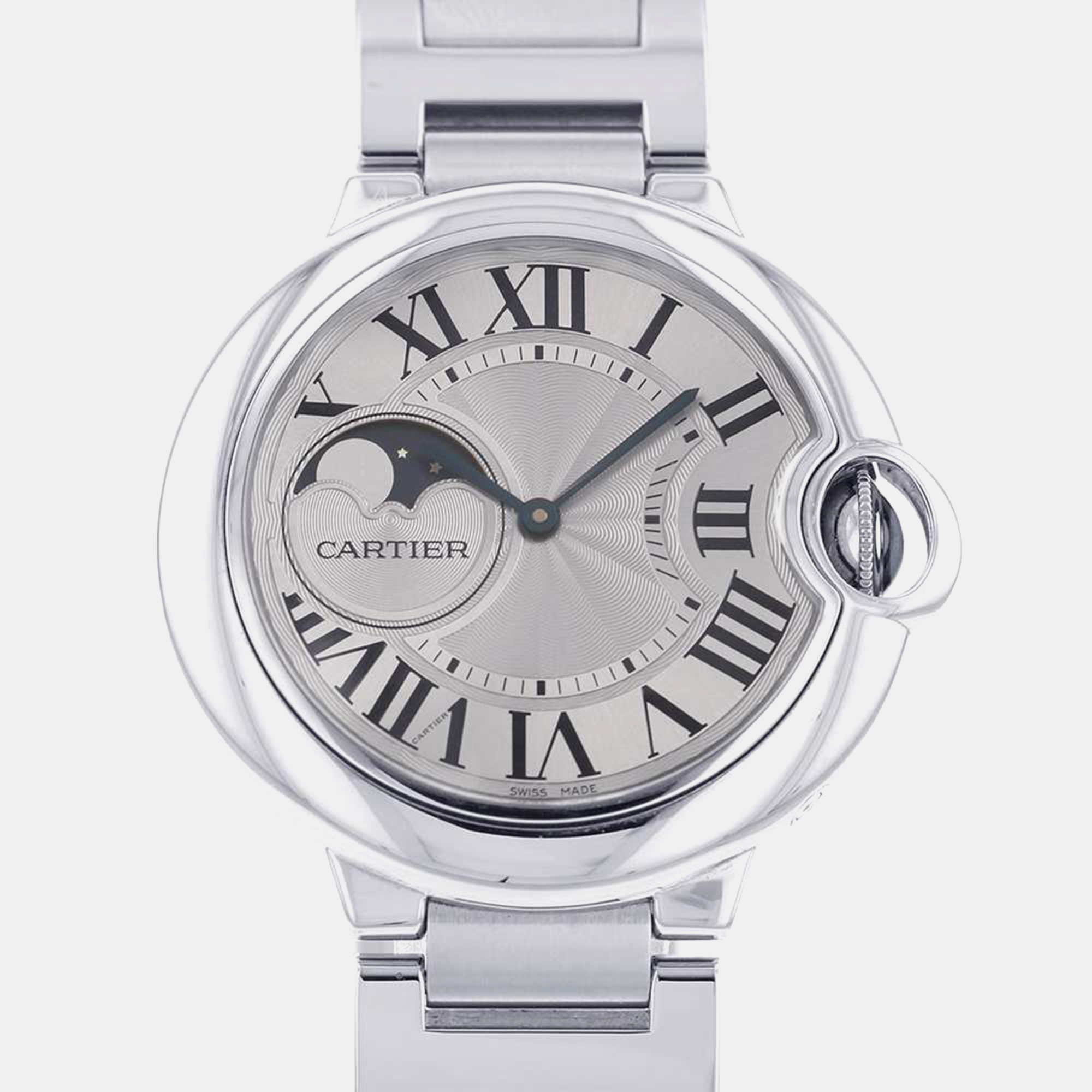 Cartier silver stainless steel ballon bleu wsbb0050 automatic men's wristwatch 37 mm