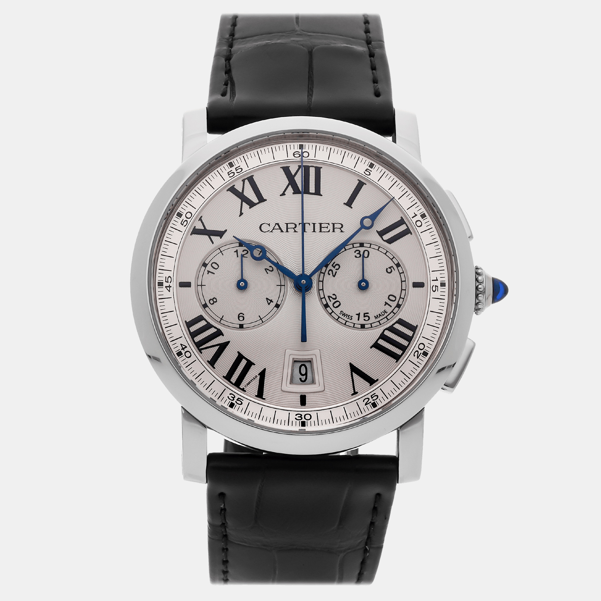 Cartier silver stainless steel rotonde de cartier automatic men's wristwatch 40 mm