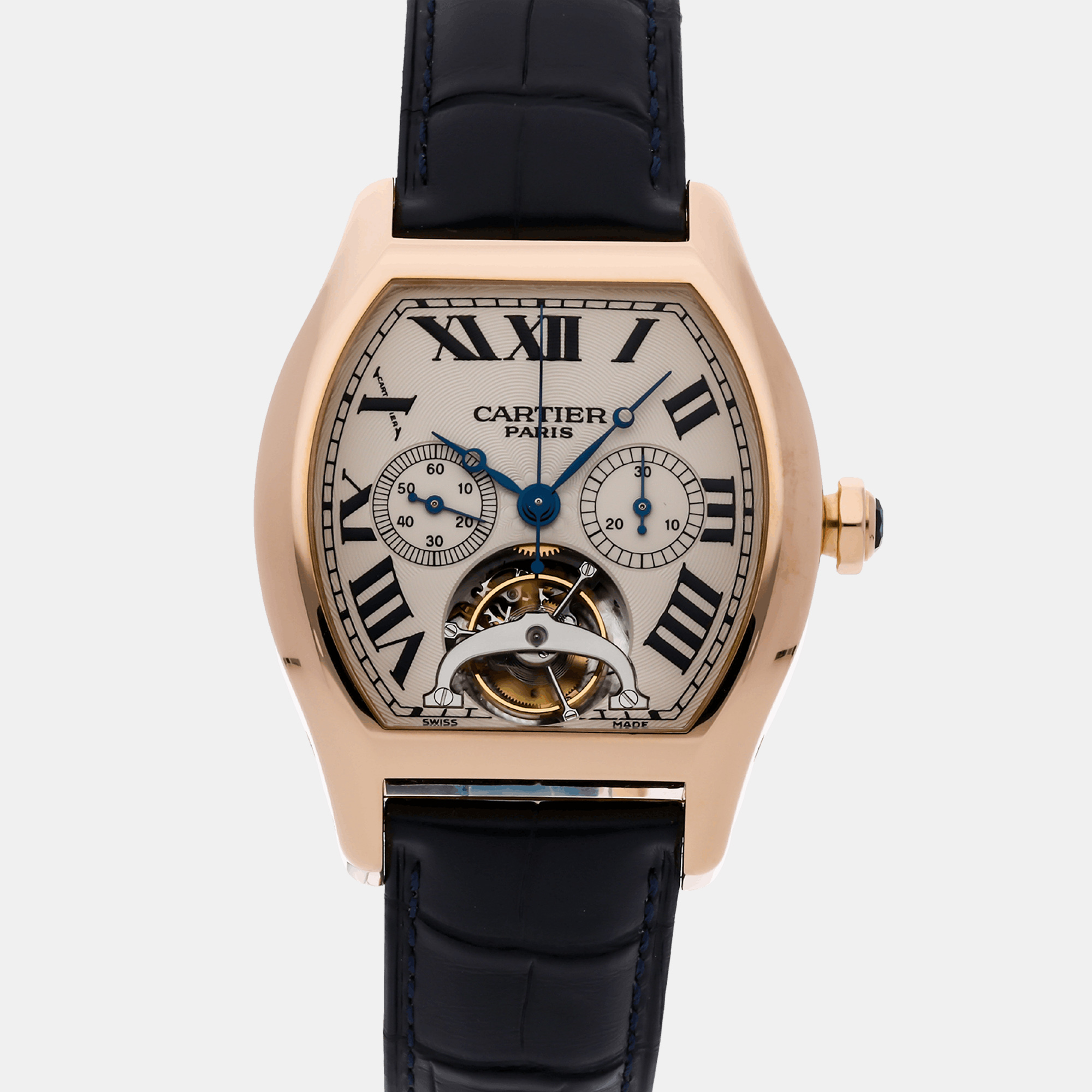 Cartier silver 18k rose gold tortue manual winding men's wristwatch 32 mm