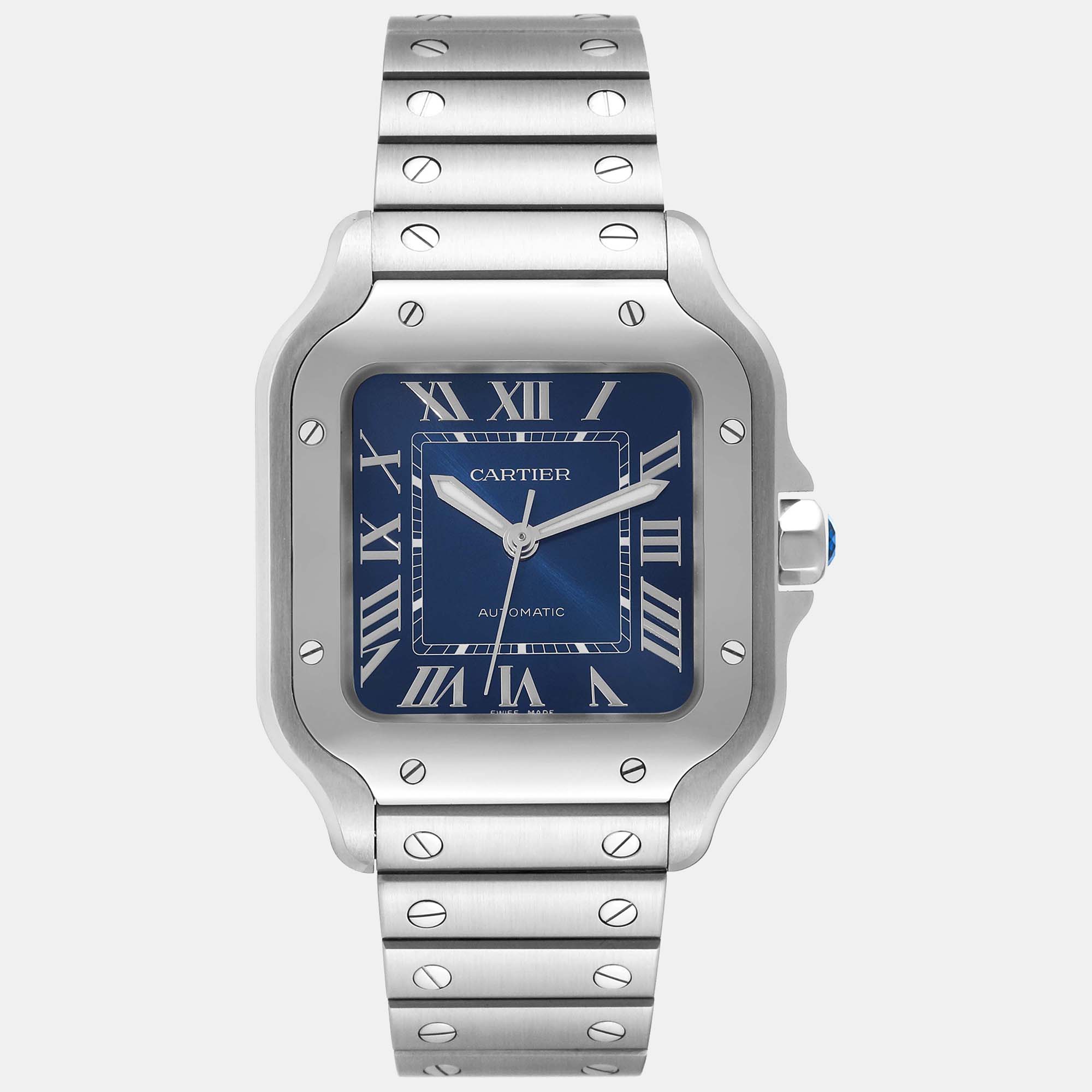 Cartier santos blue dial steel men's watch 35.1 mm