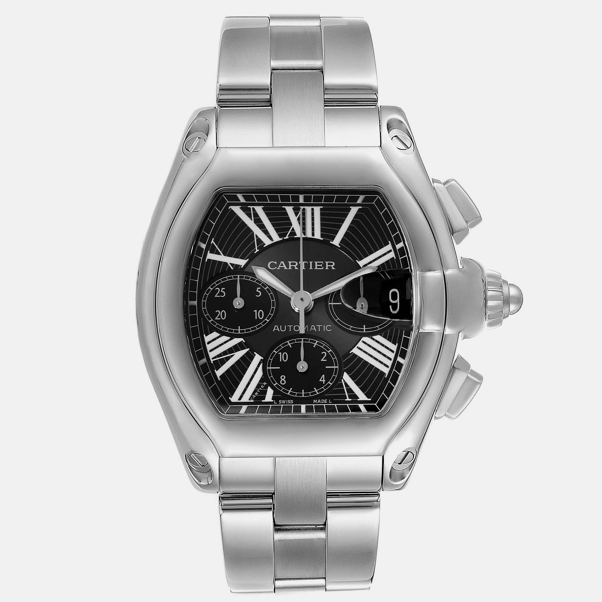 Cartier roadster xl chronograph steel men's watch 43  mm