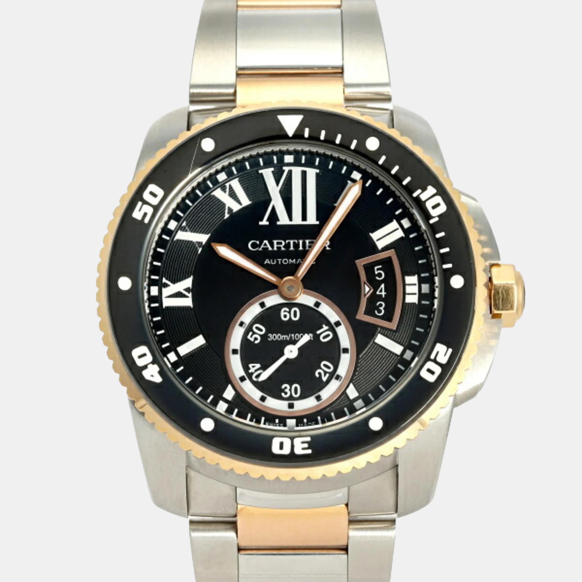 Cartier black 18k rose gold stainless steel caliber de cartier w7100054 automatic men's wristwatch 42 mm