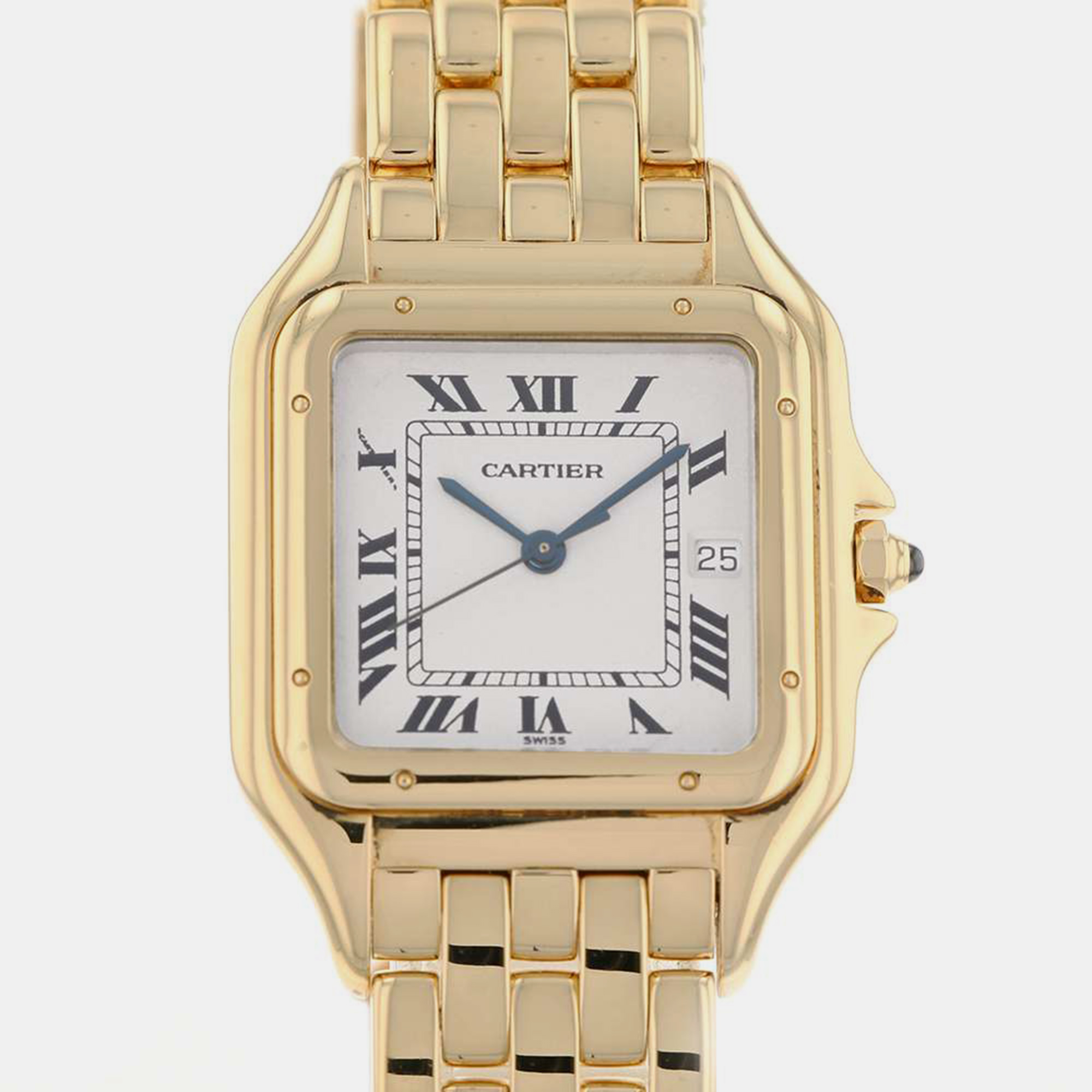 Cartier silver 18k yellow gold panthere quartz men's wristwatch 29 mm