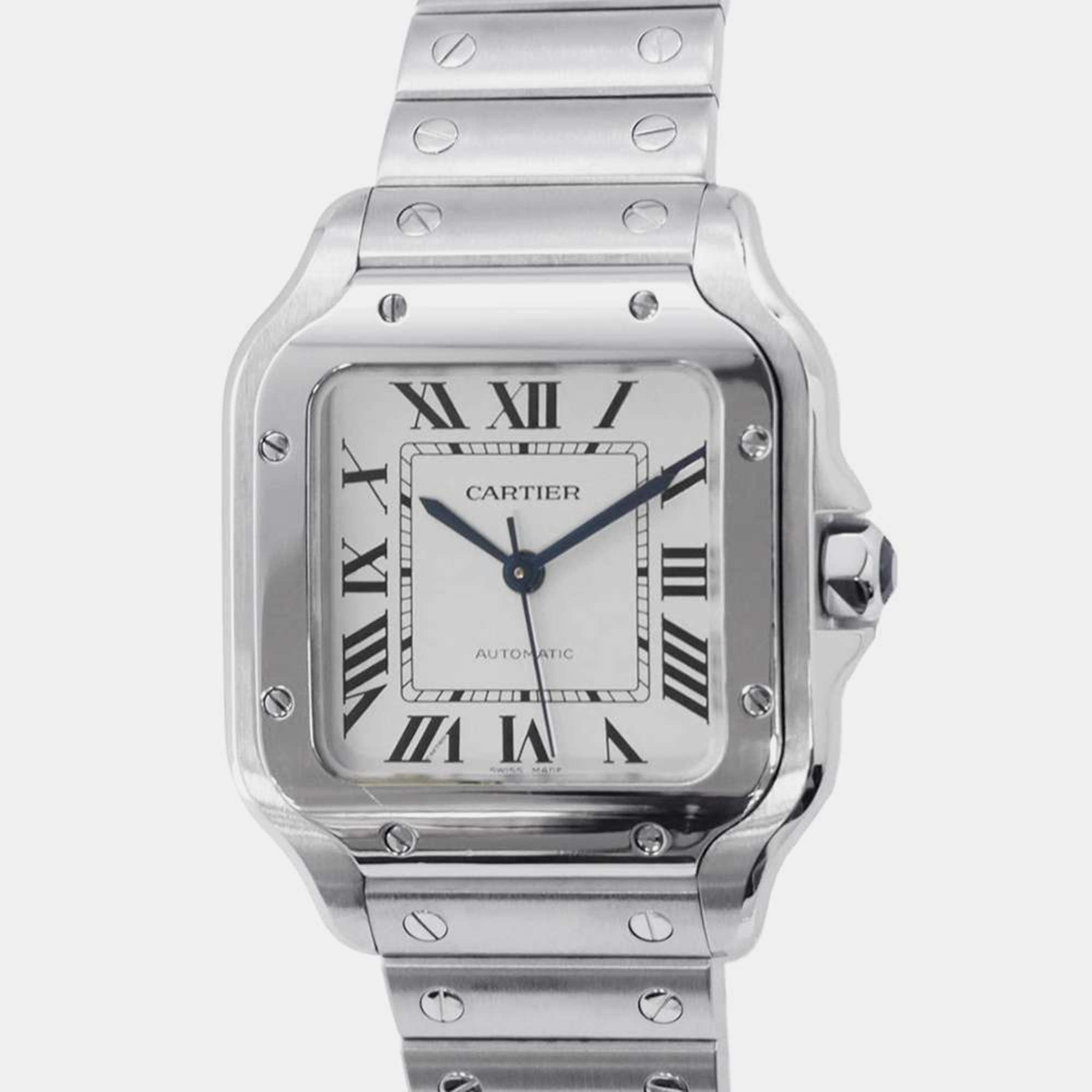 Cartier silver stainless steel santos automatic men's wristwatch 35 mm