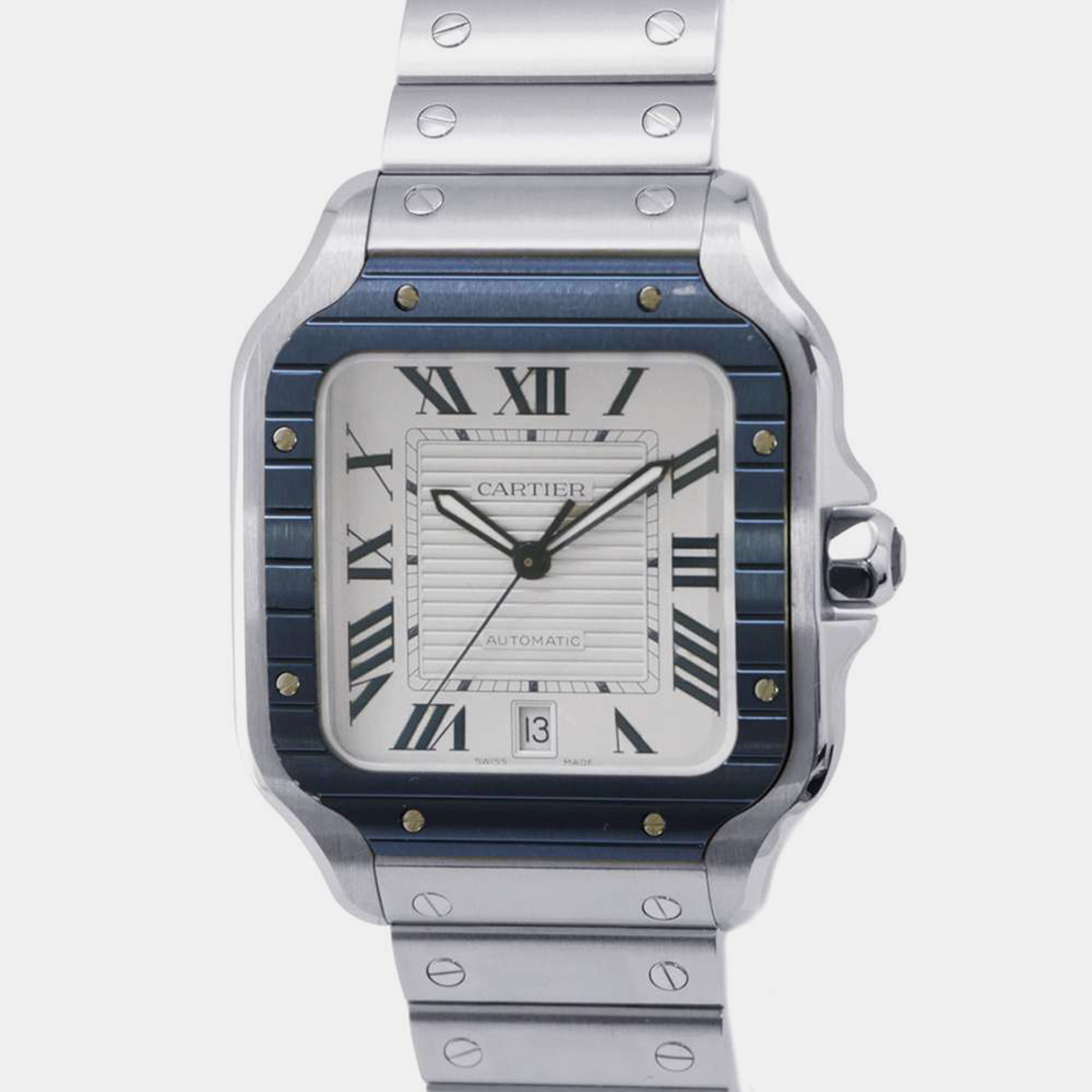 Cartier silver stainless steel santos automatic men's wristwatch 39.8 mm