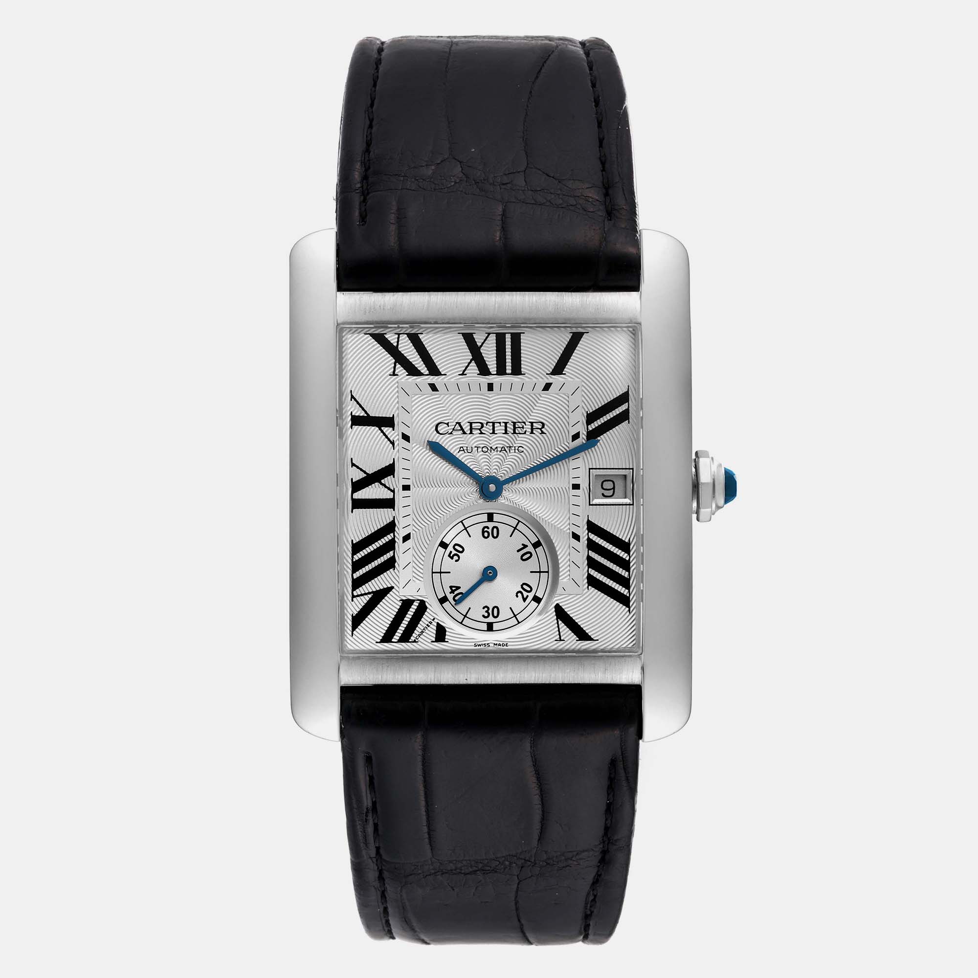 Cartier tank mc silver dial steel men's watch 34.3 mm