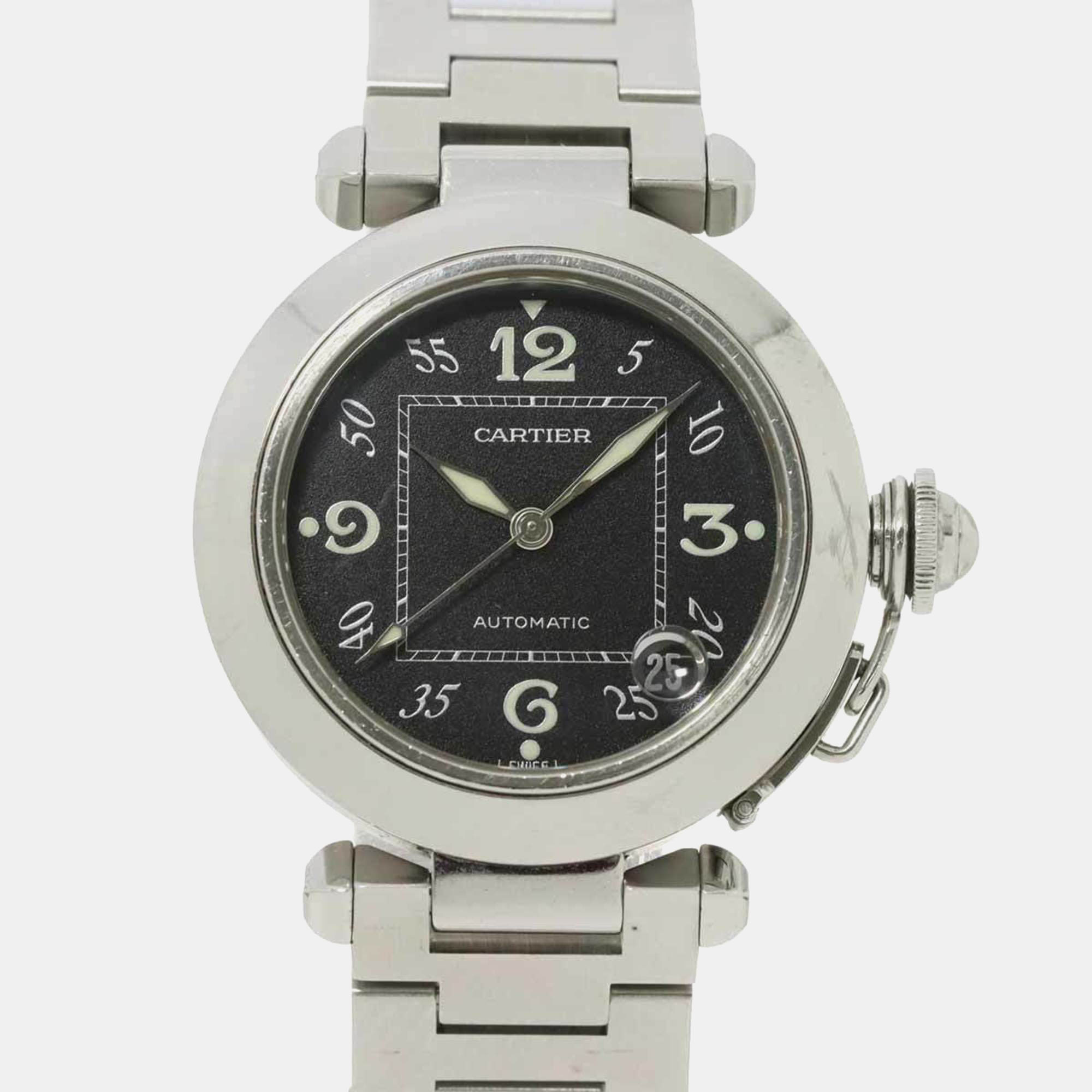 Cartier black stainless steel pasha c de cartier automatic men's wristwatch 35 mm