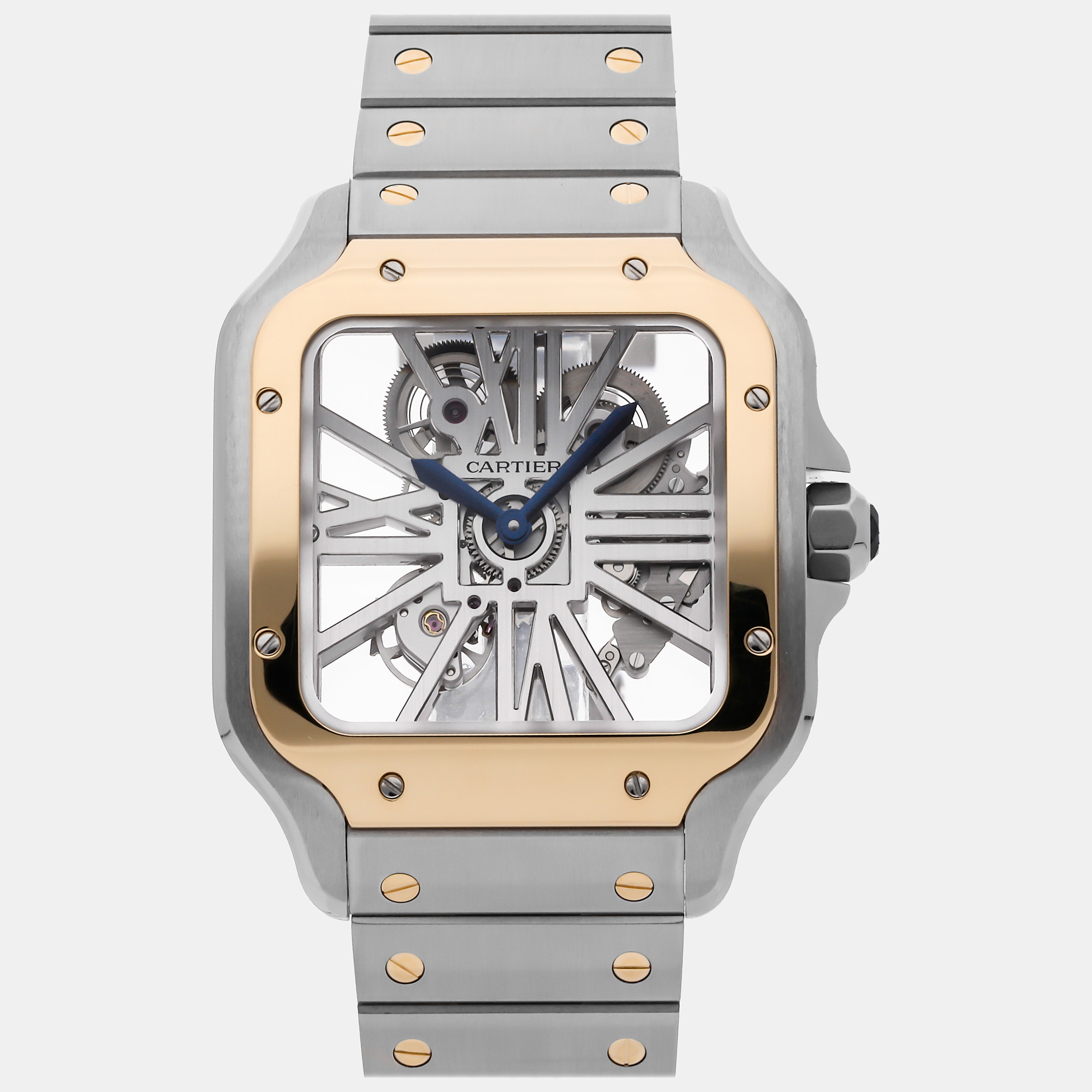 Cartier transparent stainless steel santos whsa0019 manual winding men's wristwatch 39 mm