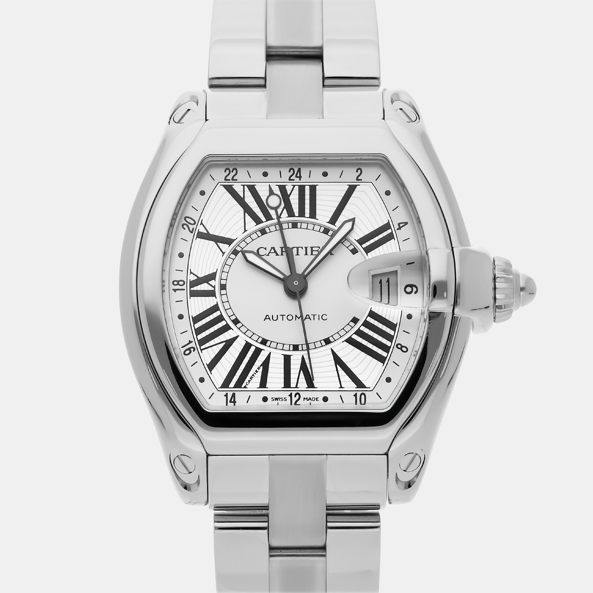 Cartier silver stainless steel roadster w62032x6 automatic men's wristwatch 42 mm