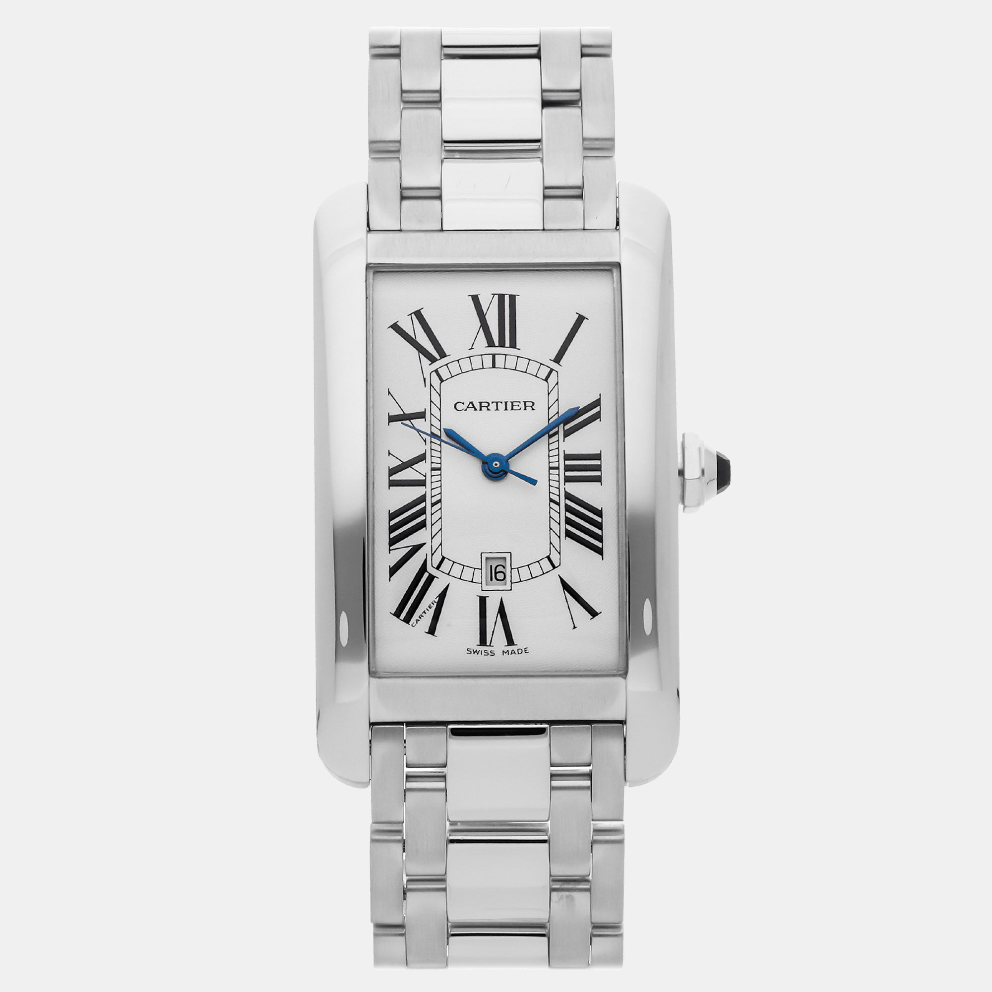 Cartier silver 18k white gold tank americaine w26032l1 automatic men's wristwatch 45 mm
