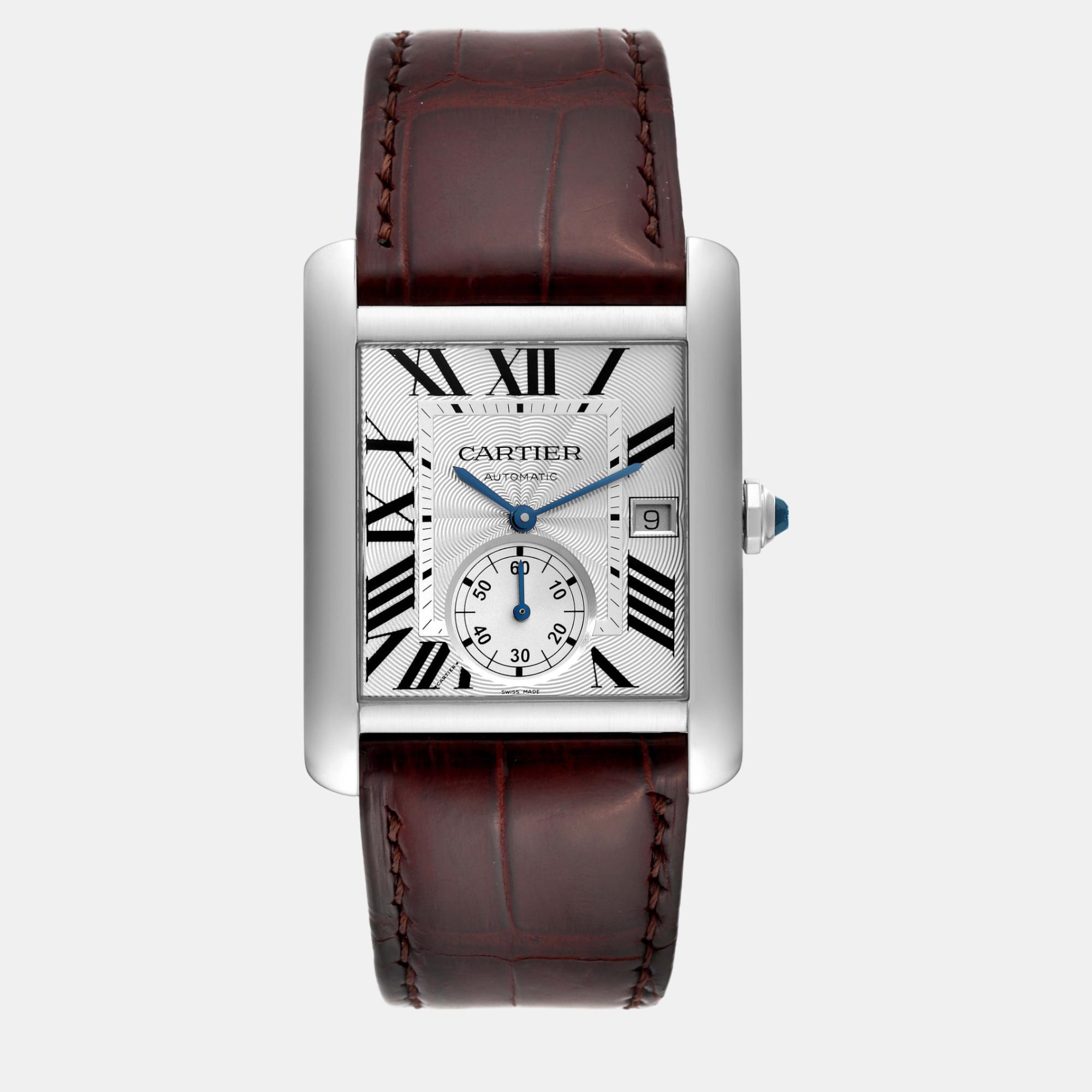 Cartier tank mc silver dial steel men's watch 34.3 mm