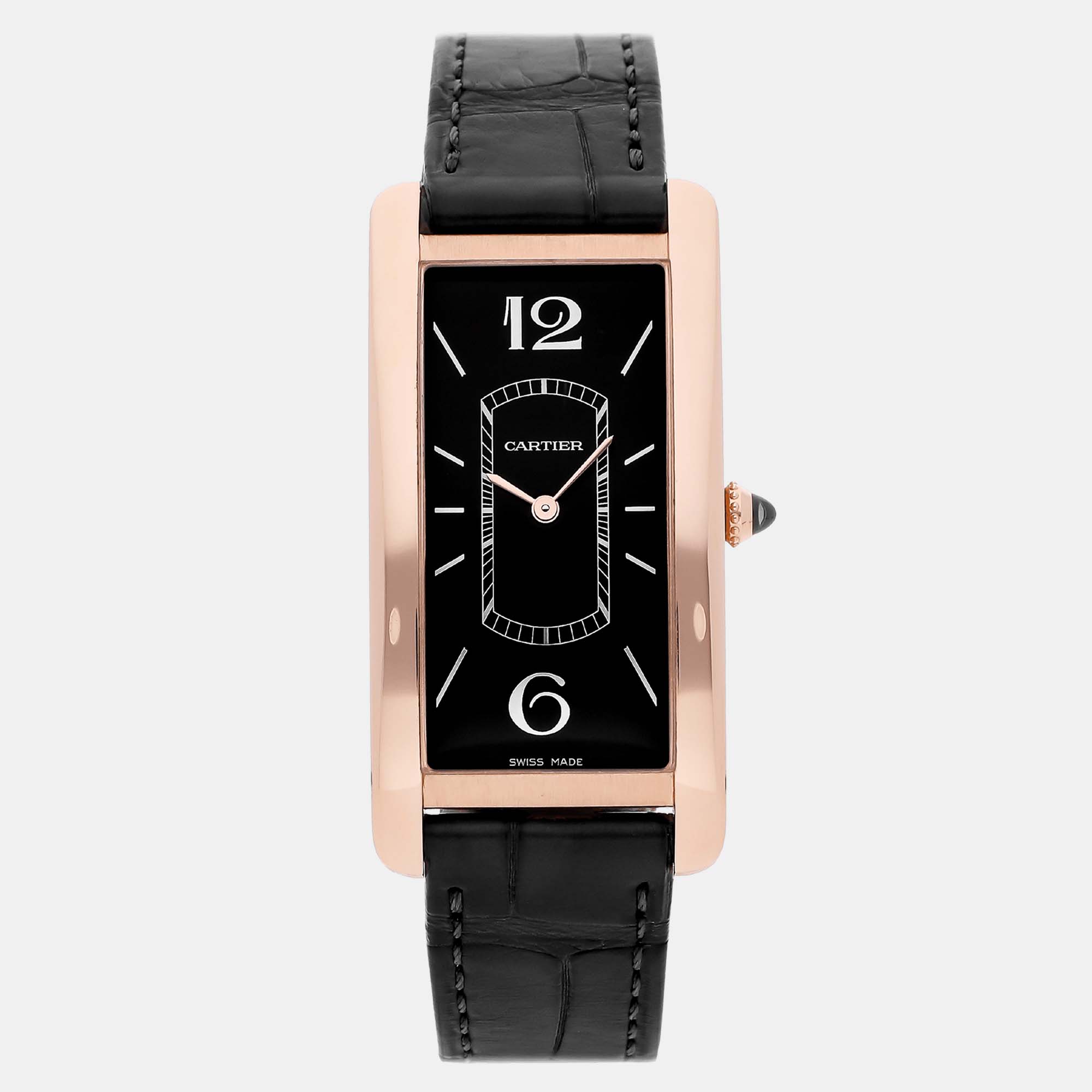 Cartier black 18k rose gold tank cintree wgta0025 manual winding men's wristwatch 23 mm