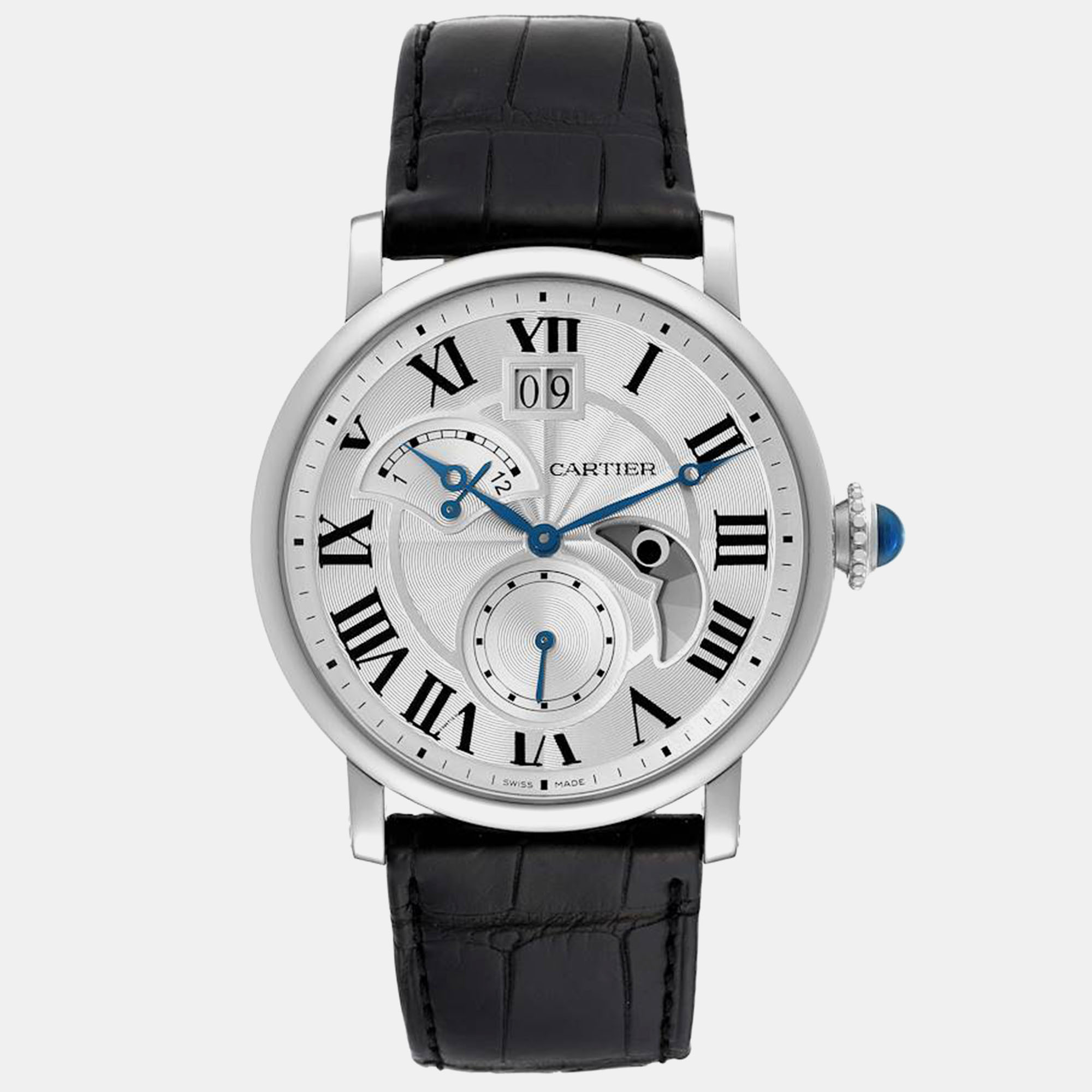 Cartier rotonde retrograde gmt steel silver dial men's watch w1556368 42 mm