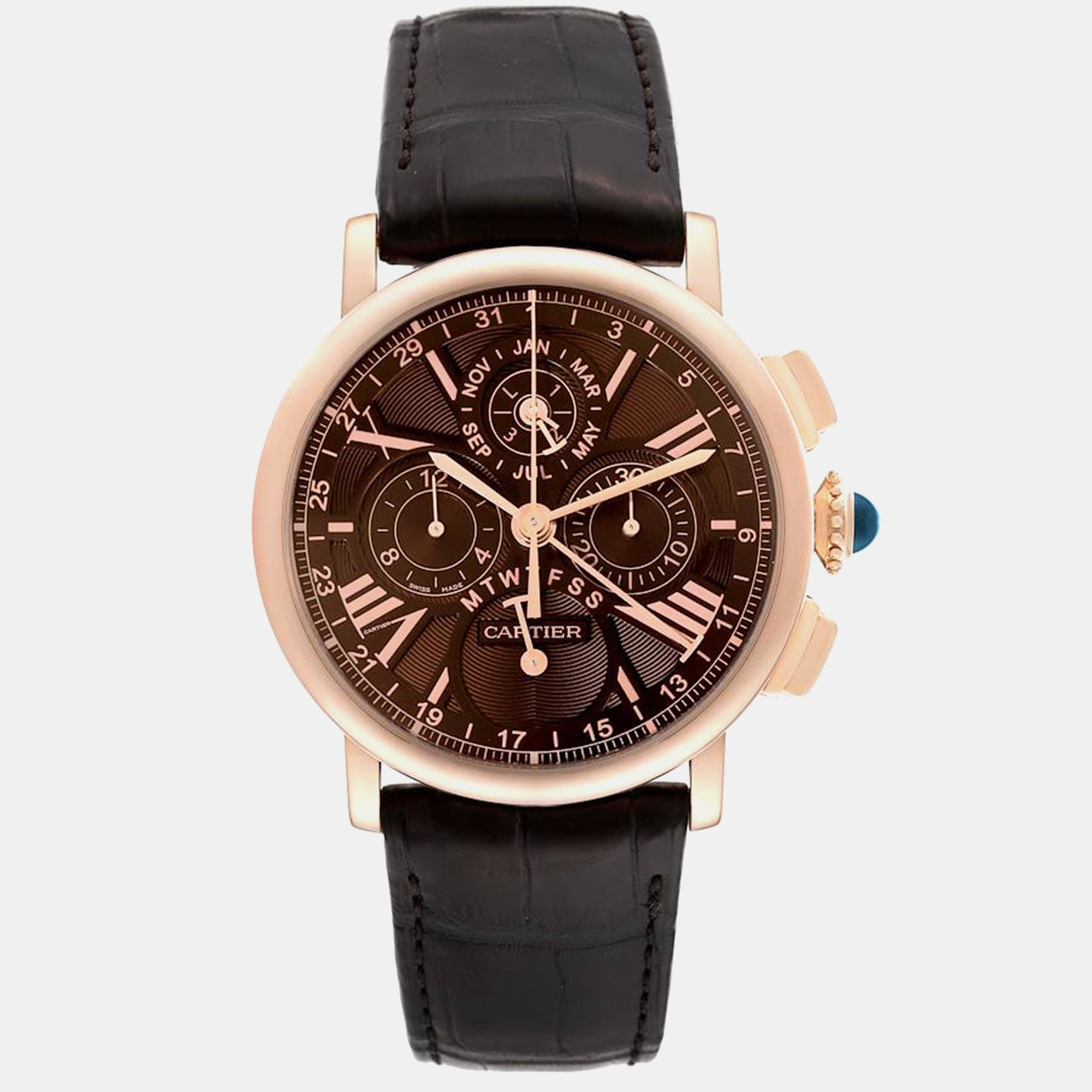 Cartier rotonde perpetual calendar chronograph rose gold men's watch w1556225 42 mm