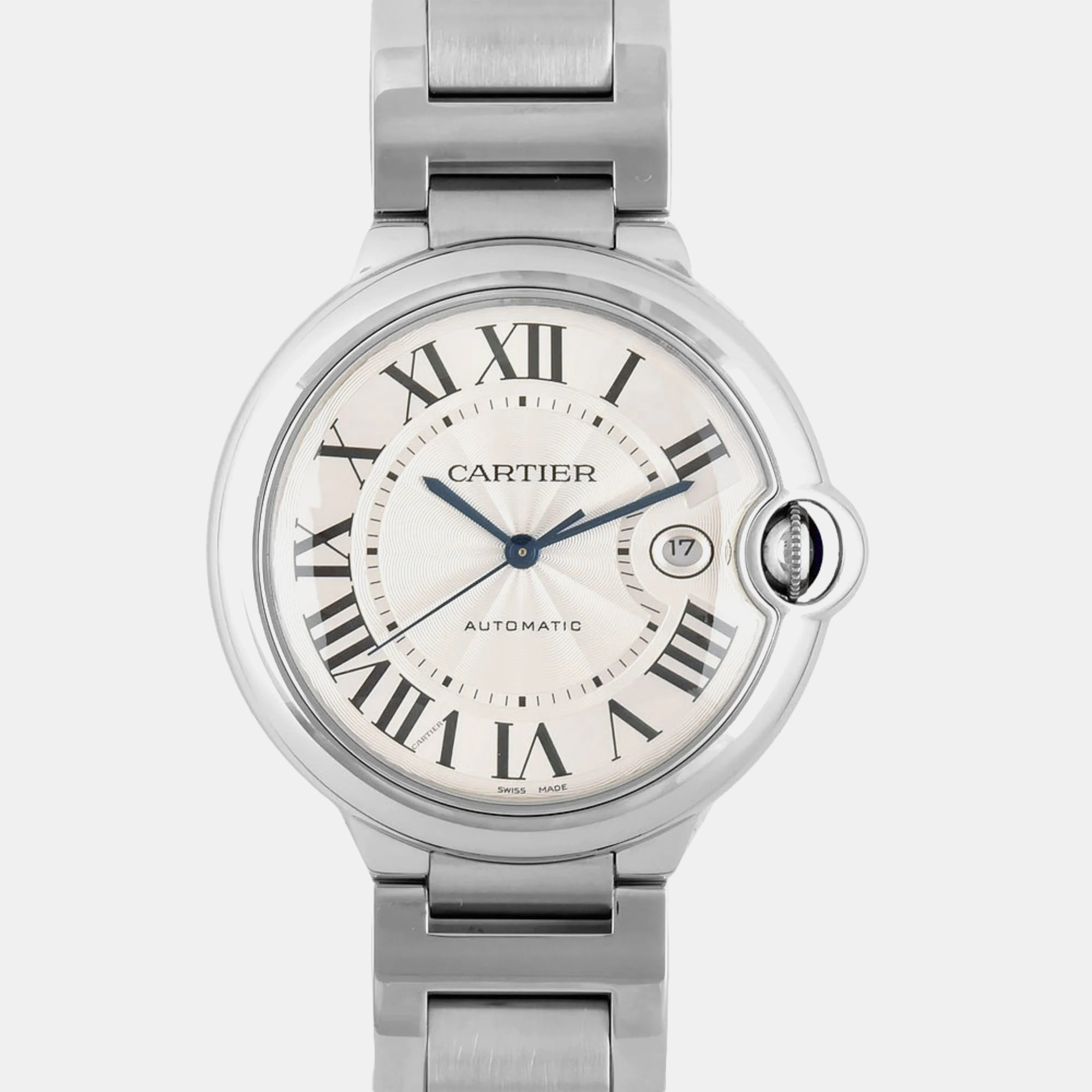 Cartier silver stainless steel ballon bleu automatic men's wristwatch 42 mm
