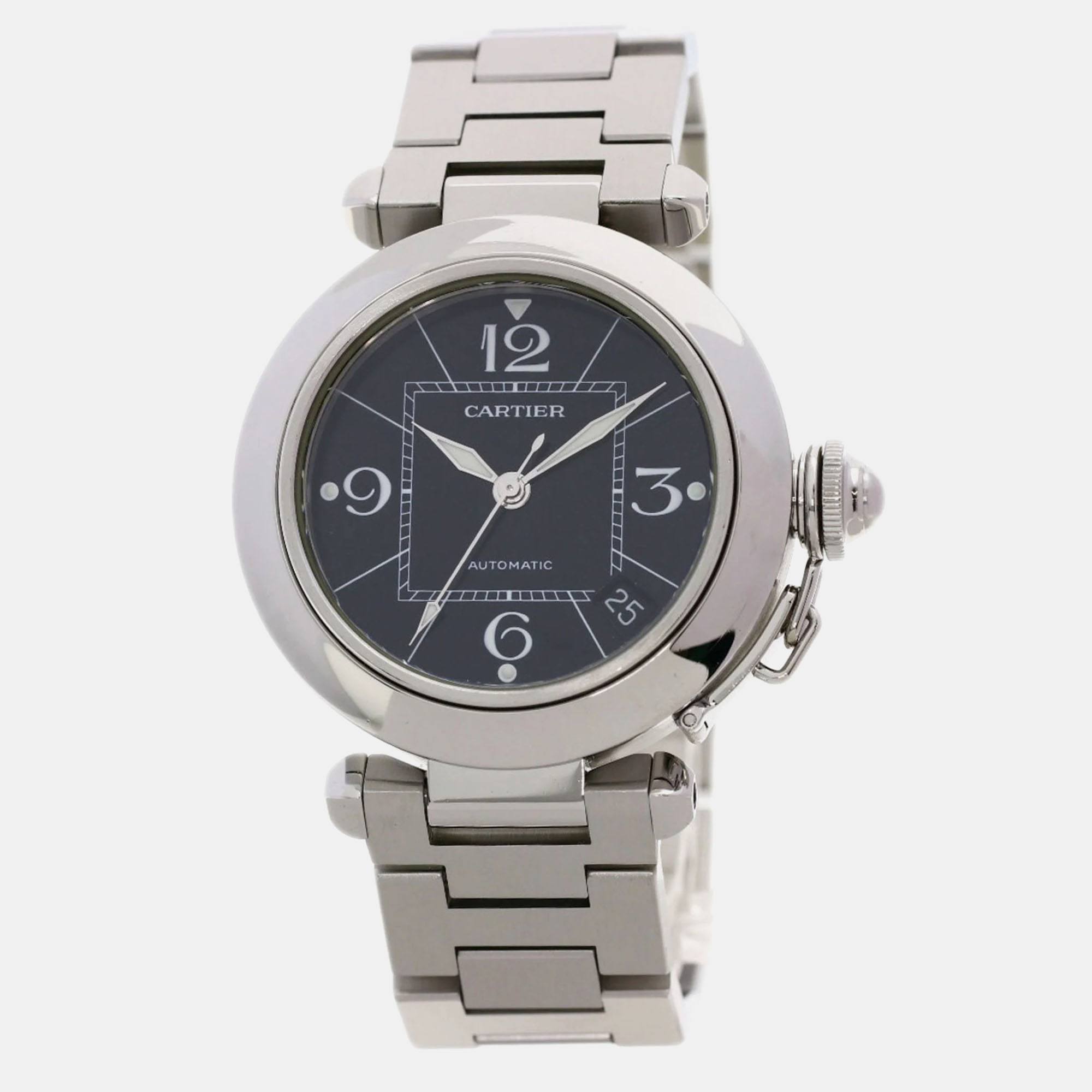 Cartier black stainless steel pasha c de cartier w31076m7 automatic men's wristwatch 35 mm