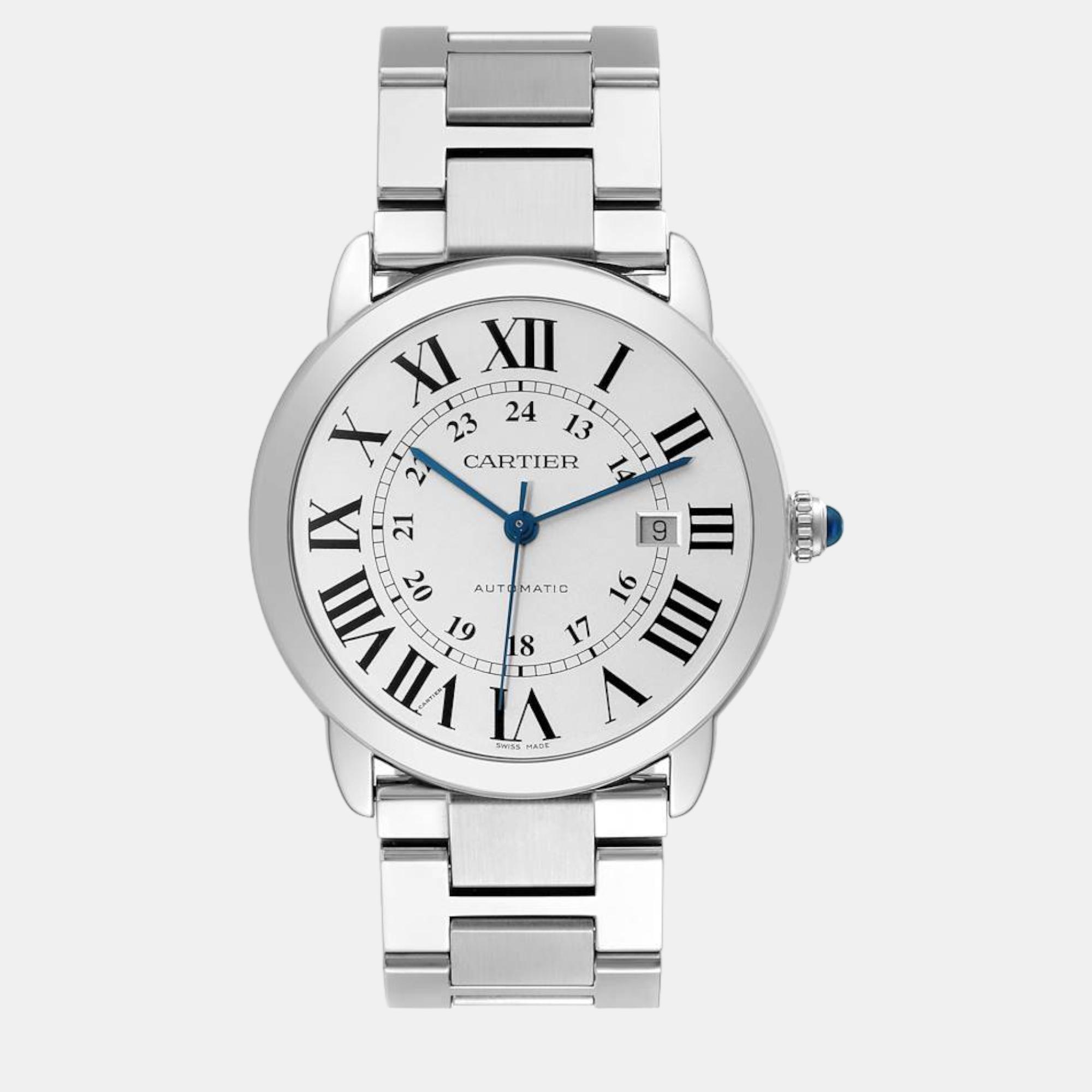 Cartier ronde solo xl silver dial automatic steel men's watch 42 mm