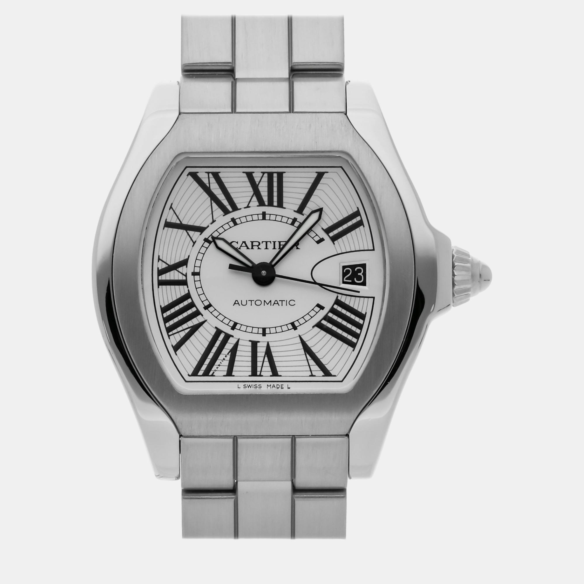 Cartier silver stainless steel roadster automatic men's wristwatch 45 mm