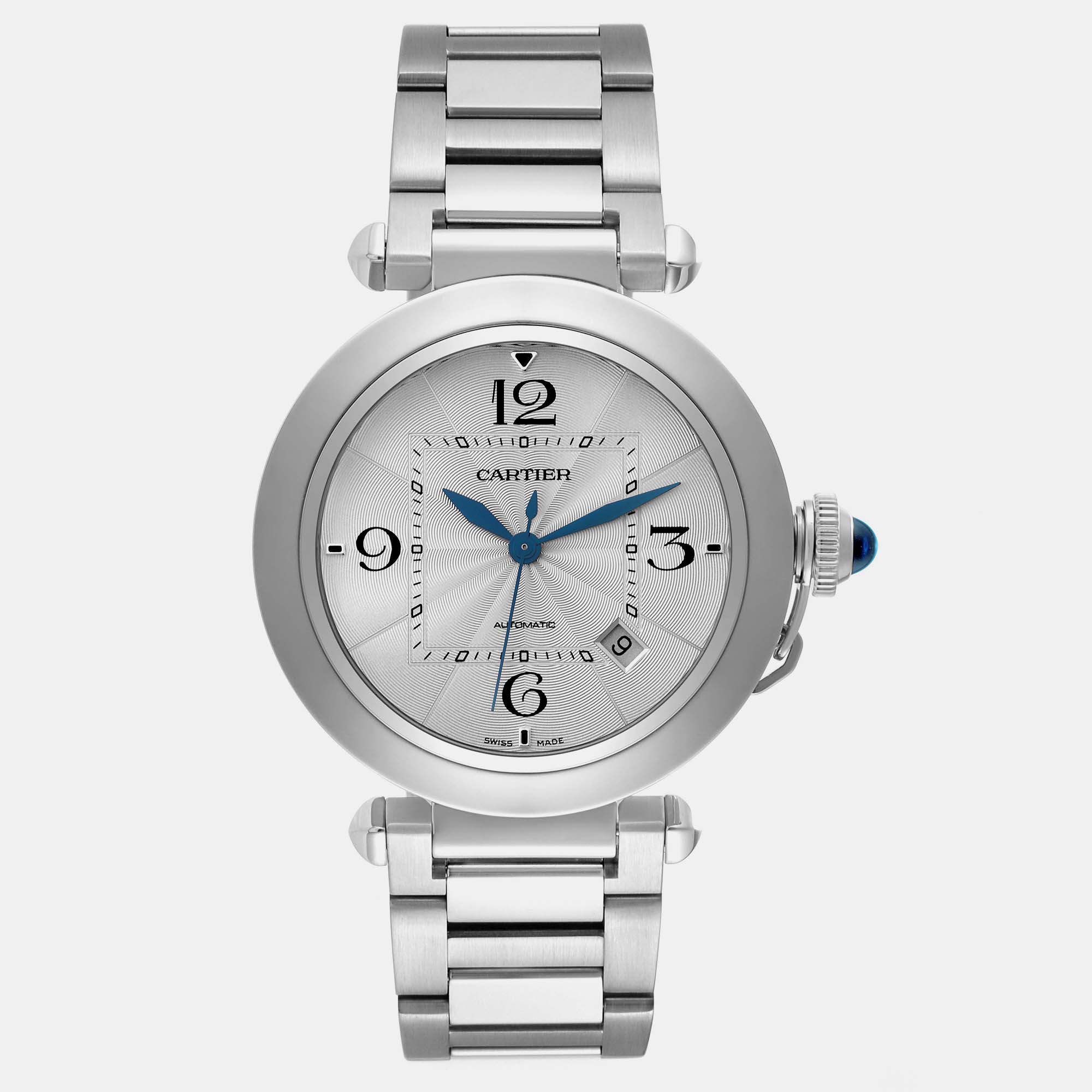 Cartier pasha silver dial steel men's watch 41.0 mm