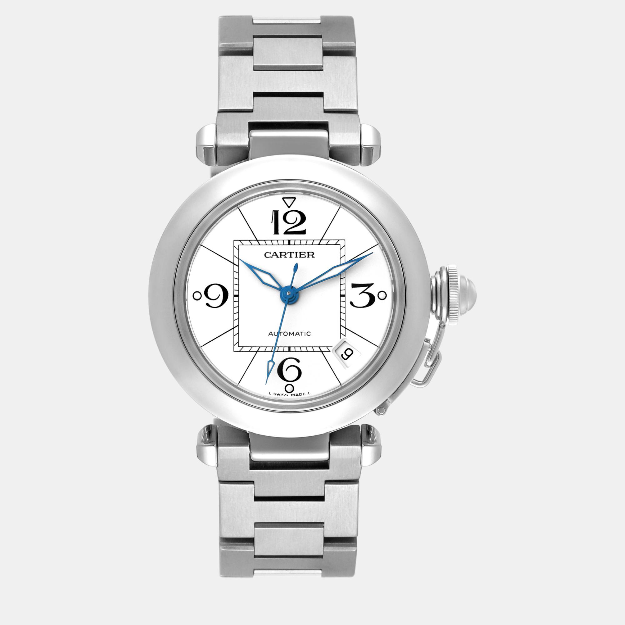 Cartier pasha c midsize white dial automatic steel men's watch  35 mm