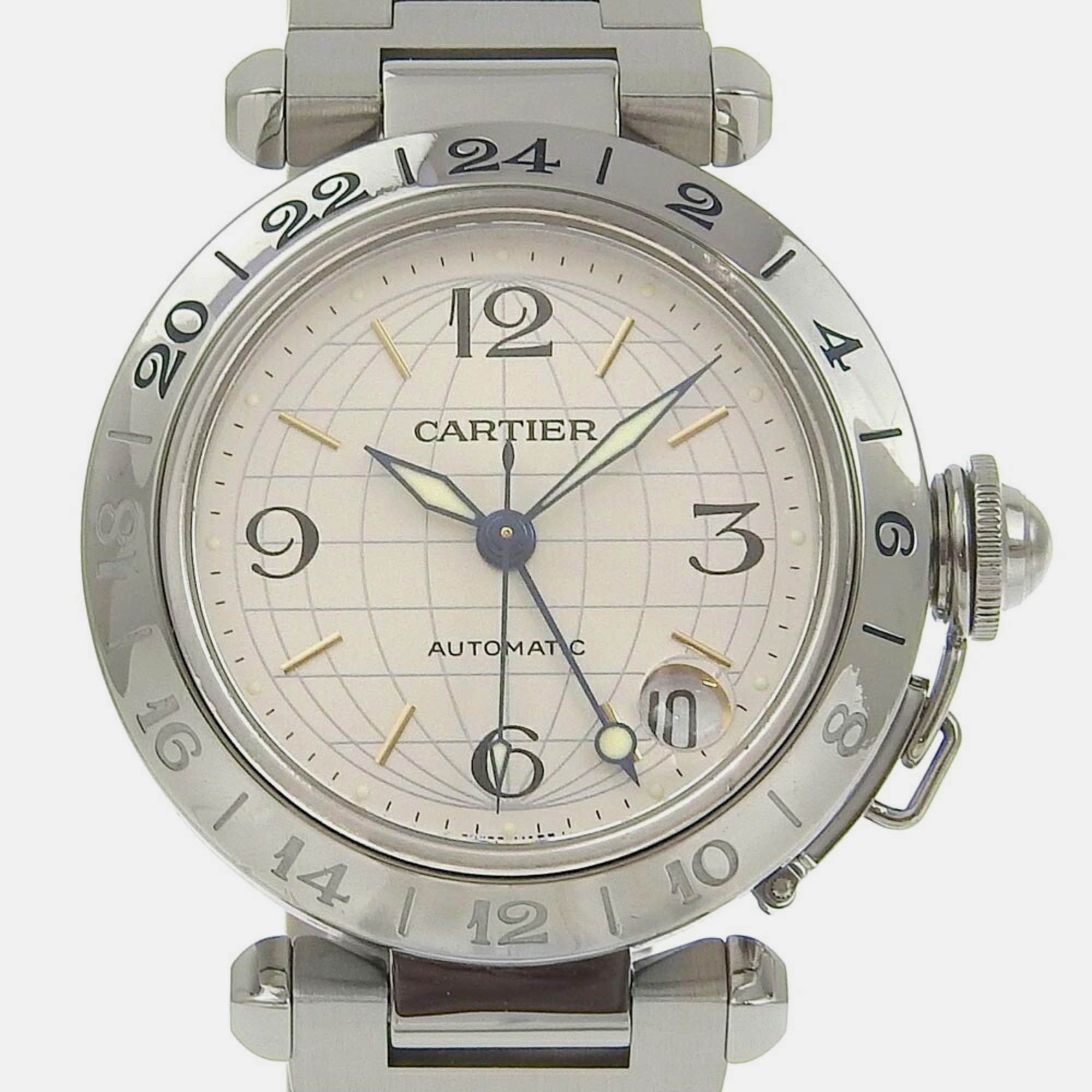 Cartier silver stainless steel pasha w31078m7 automatic men's wristwatch 35 mm