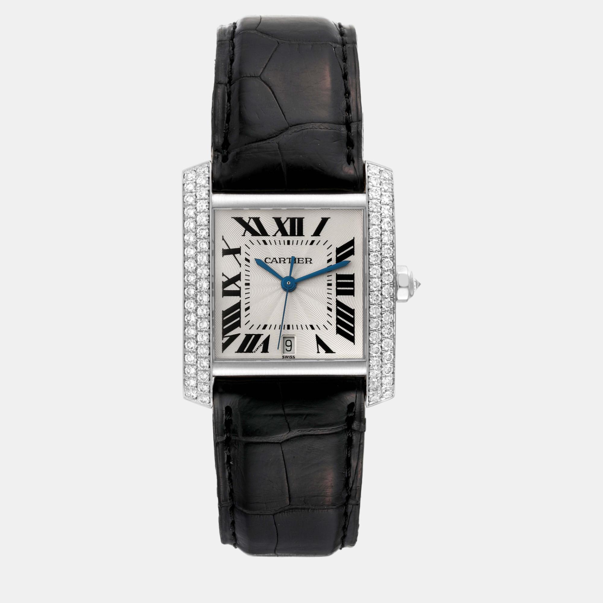 Cartier tank francaise large white gold diamond mens watch 2366 28 mm x 32 mm